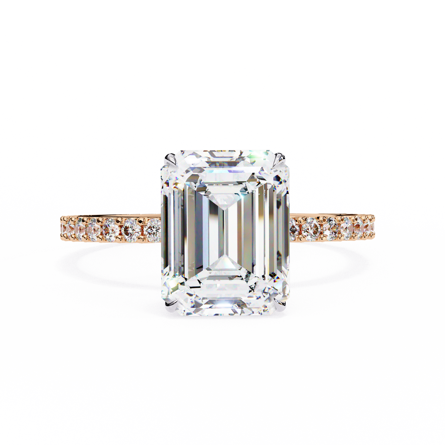 Women's Emerald Solitaire Diamond Ring With pave & under halo