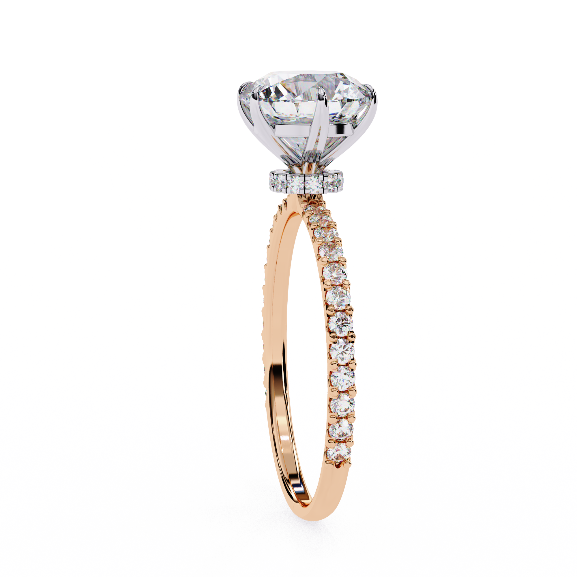 6 Prong Round Solitaire Diamond Ring With pave & under halo
