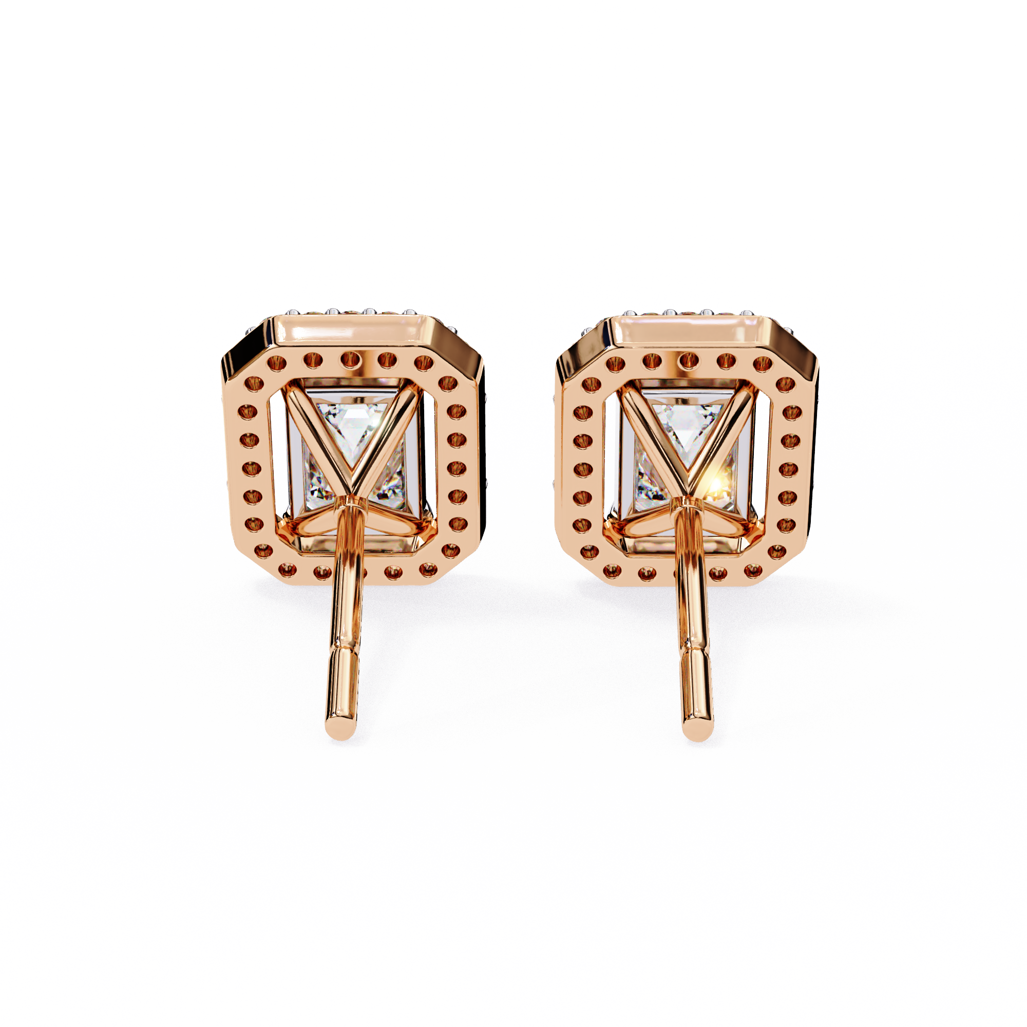 Emerald Halo Style Stud Earrings