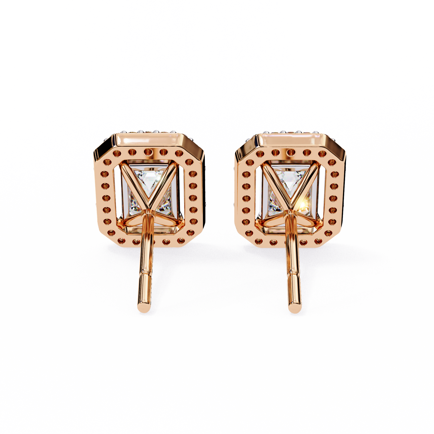 Emerald Halo Style Stud Earrings