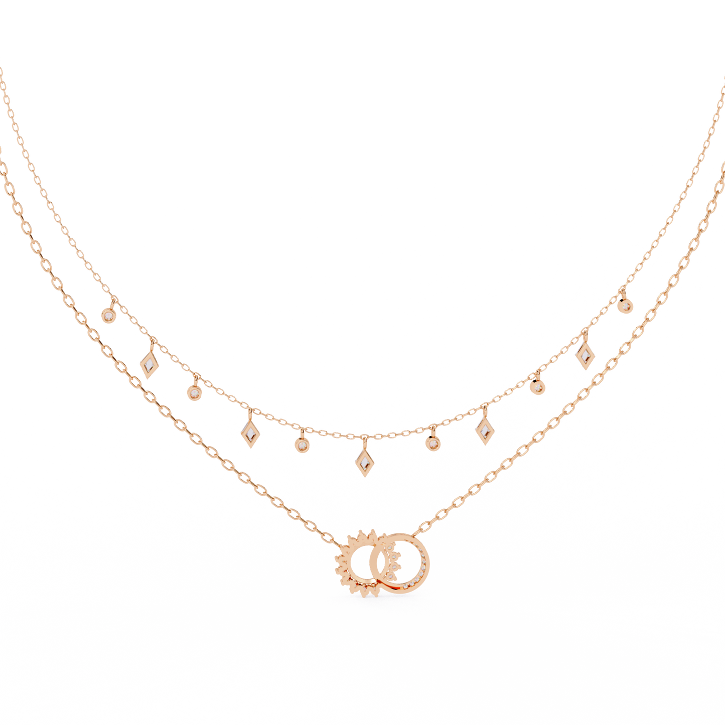 14K/18K Gold Double Layer Necklace With Lab-grown Diamonds – Sun and Moon