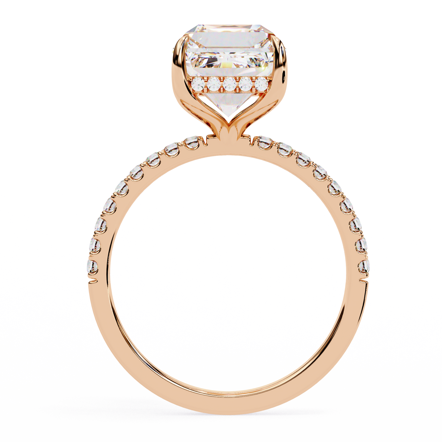 Emerald-Cut Diamond Ring with Hidden Halo and Side Diamonds