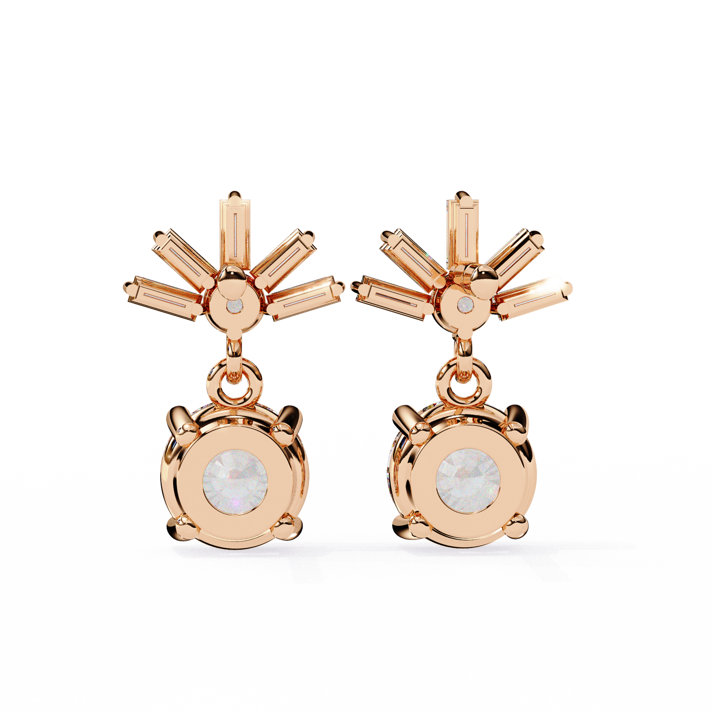 Baguette Accented Round Lab Grown Diamond Drop Earrings