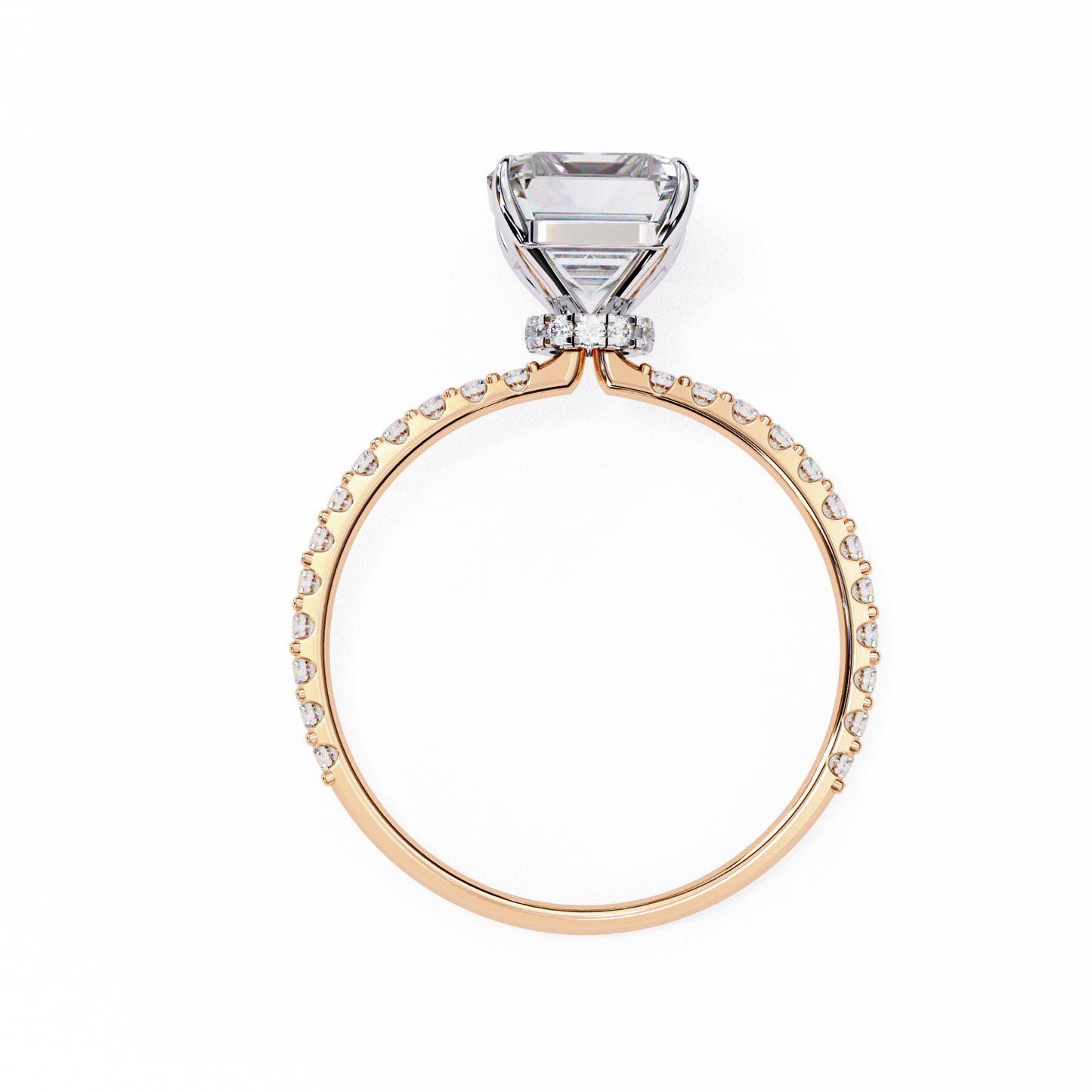 Women's Emerald Solitaire Diamond Ring With pave & under halo