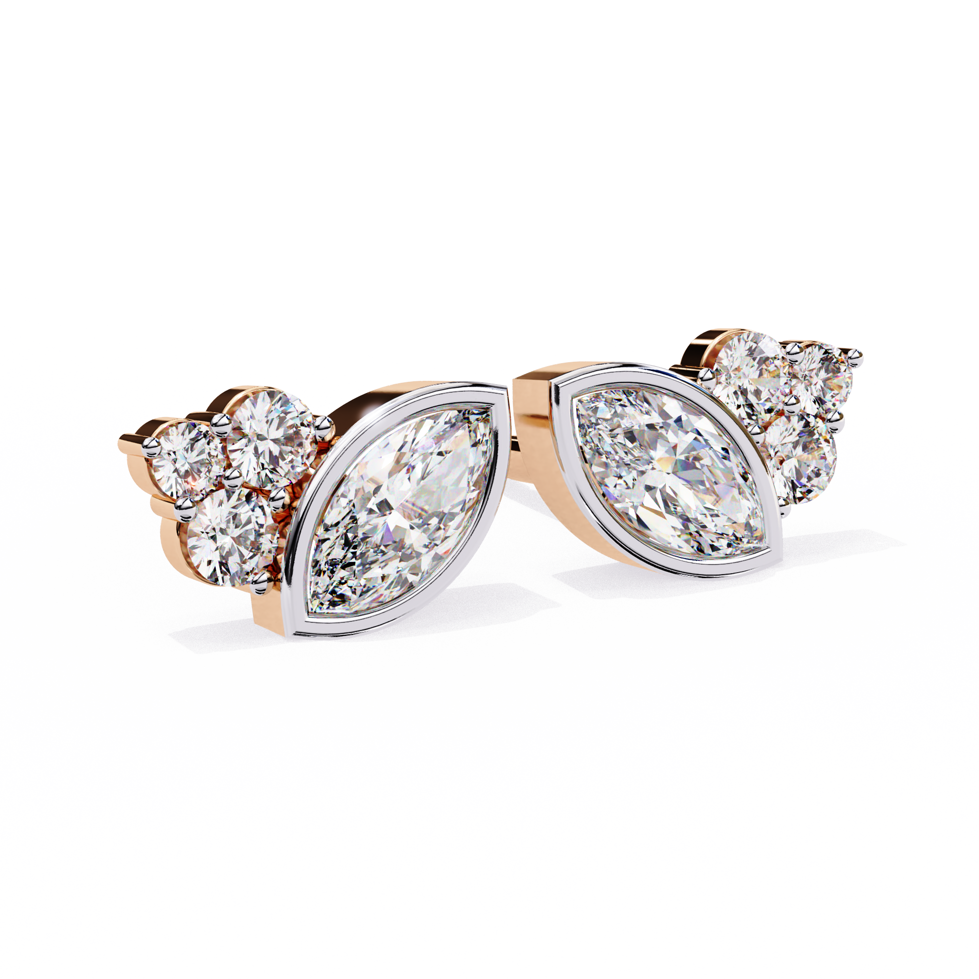 Marquise Bezel and Round Stud Earrings