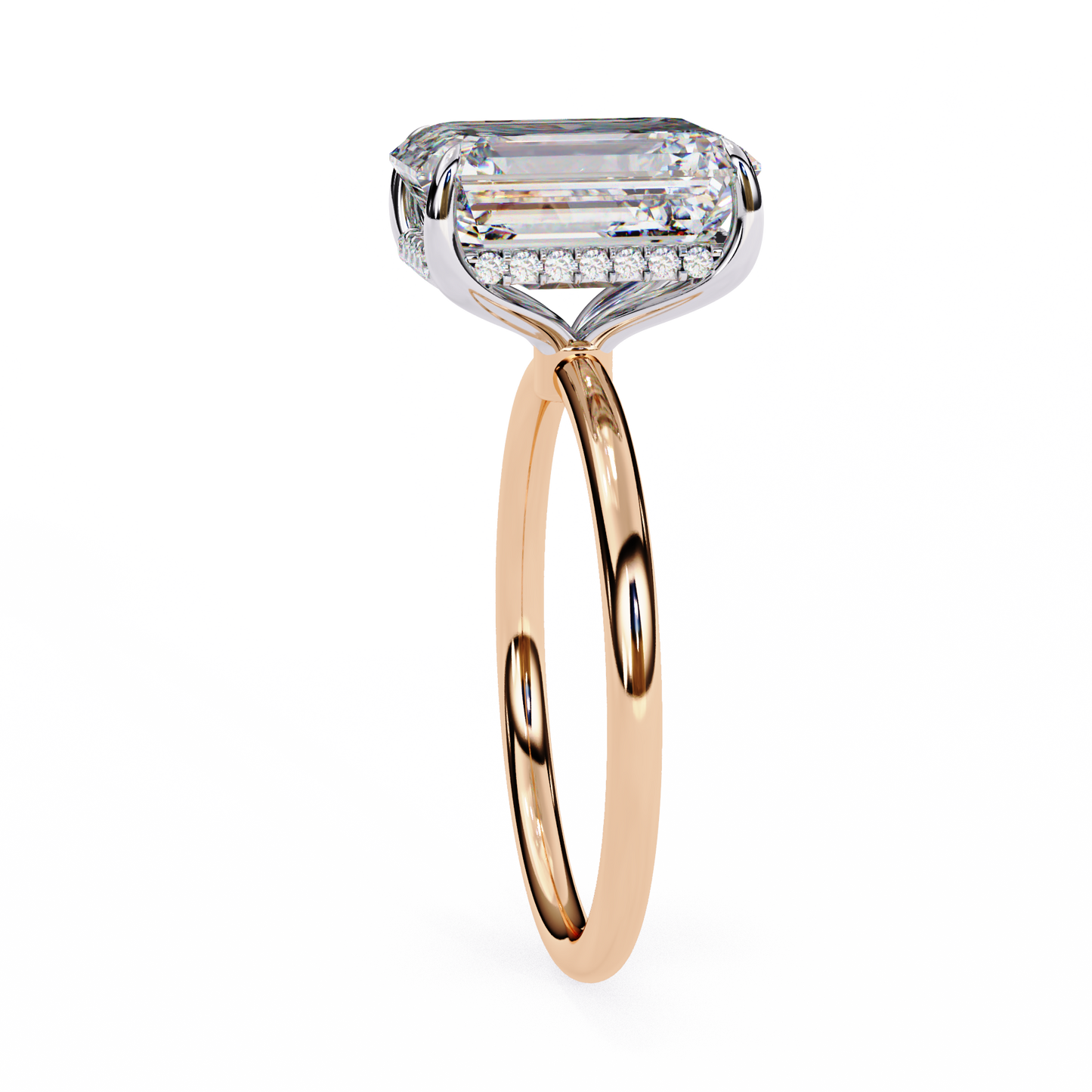 Emerald Solitaire Ring with Hidden Halo