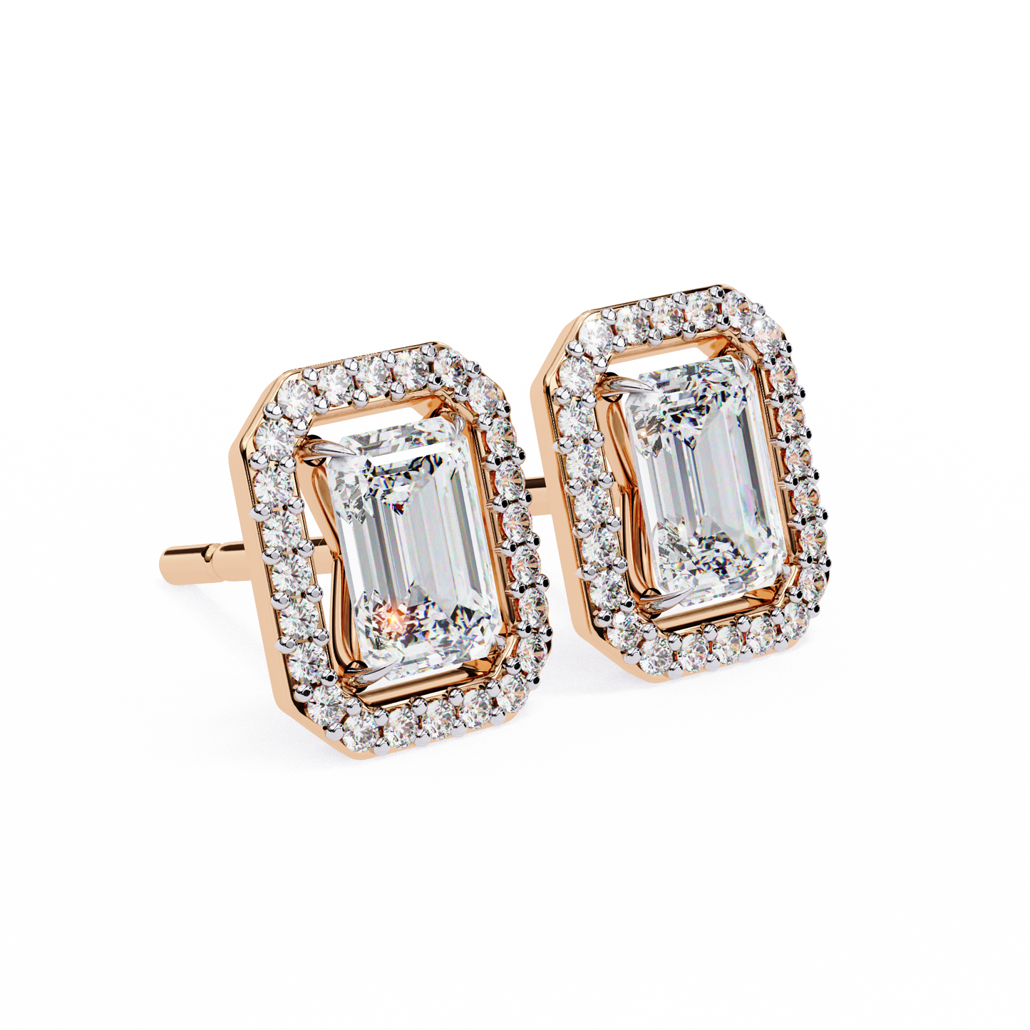 Emerald Halo Style Stud Earrings
