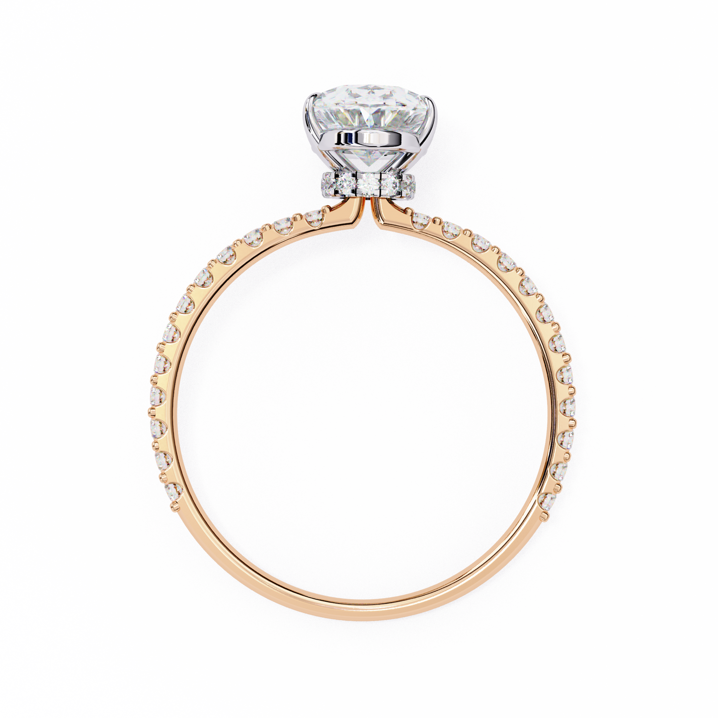 Women's Oval Solitaire Diamond Ring With pave & under halo