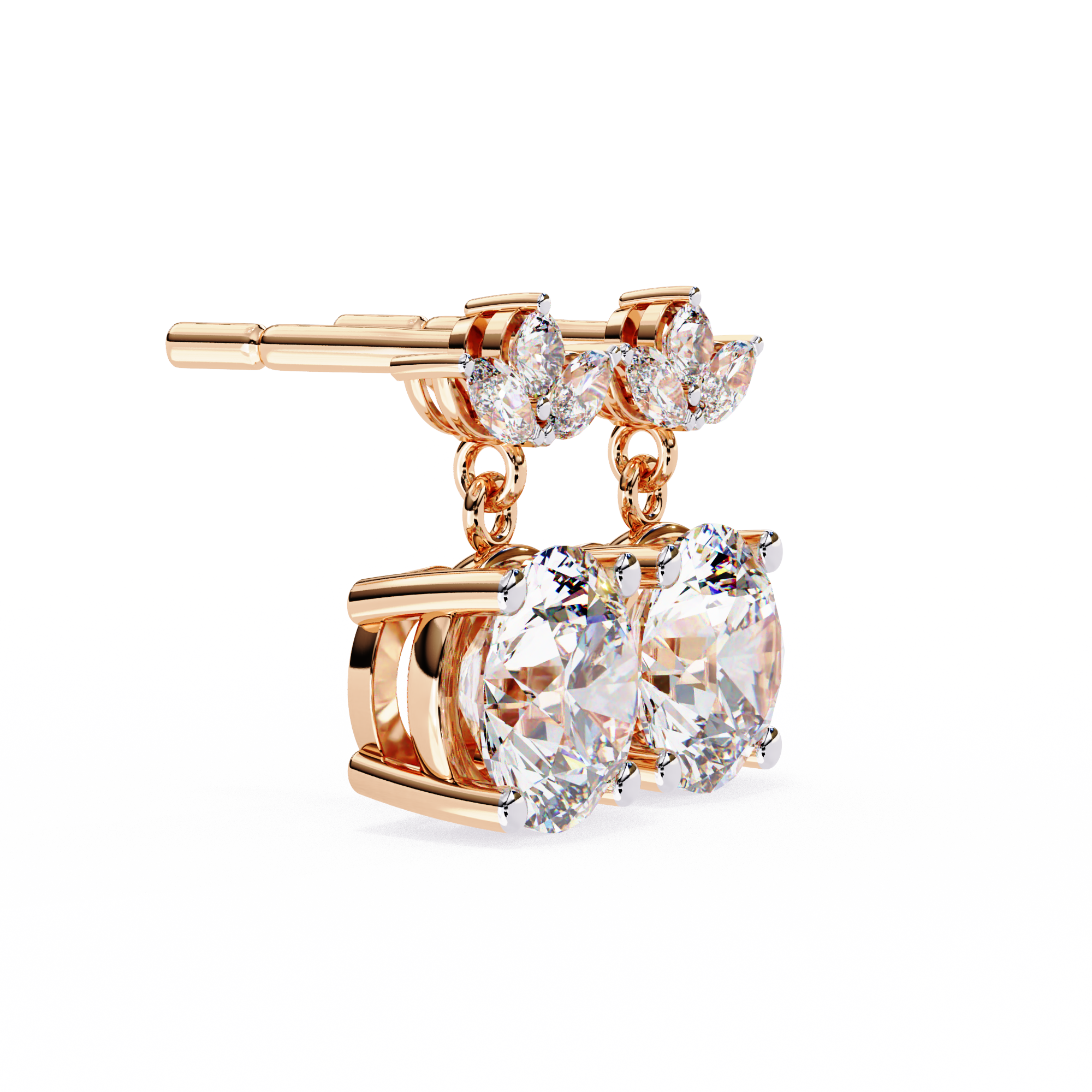 Round and Marquise Accented Lab Grown Diamond Drop Earrings