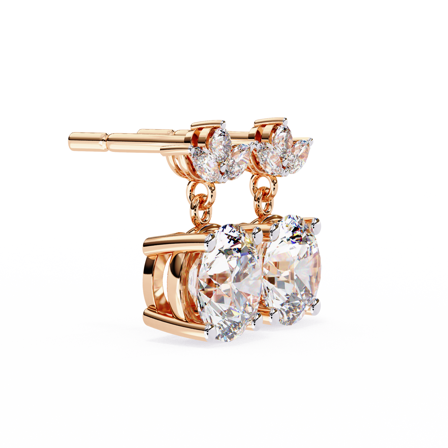 Round and Marquise Accented Lab Grown Diamond Drop Earrings