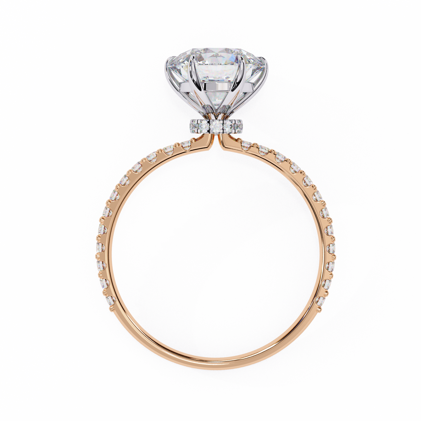 6 Prong Round Solitaire Diamond Ring With pave & under halo