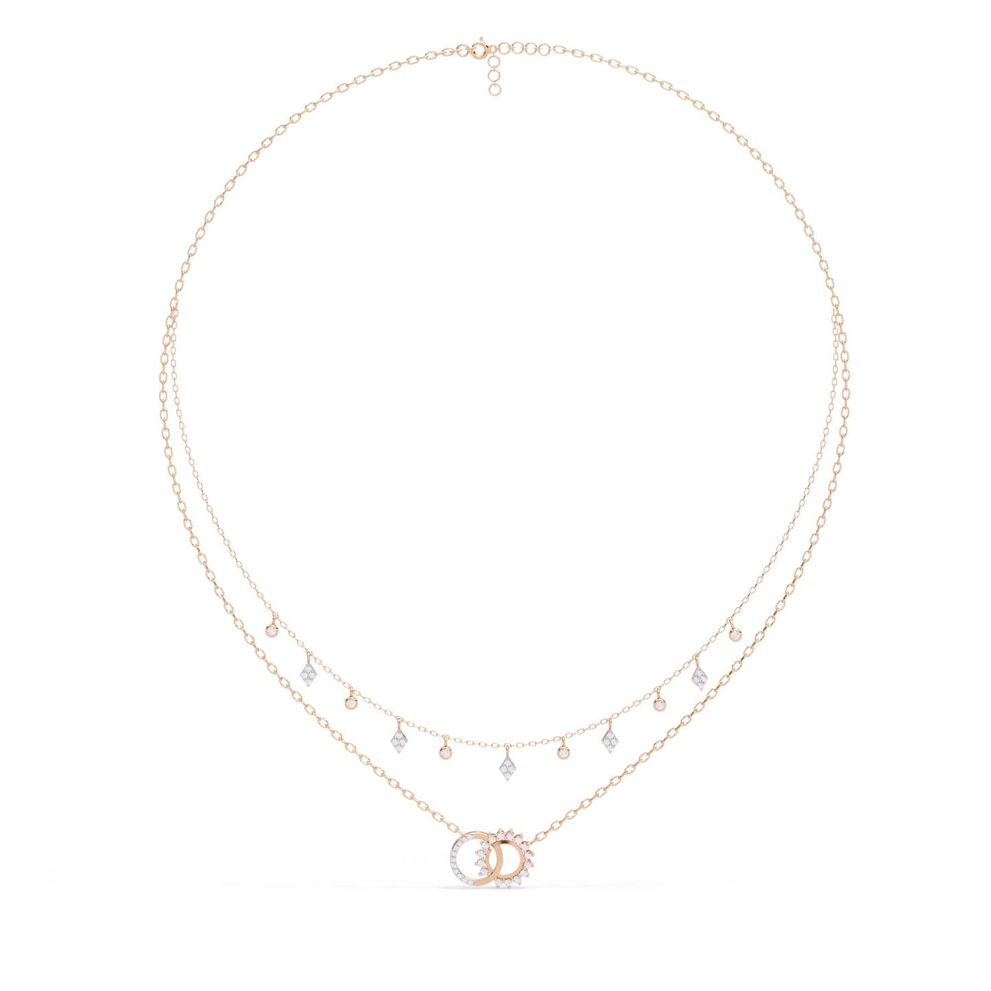 14K/18K Gold Double Layer Necklace With Lab-grown Diamonds – Sun and Moon