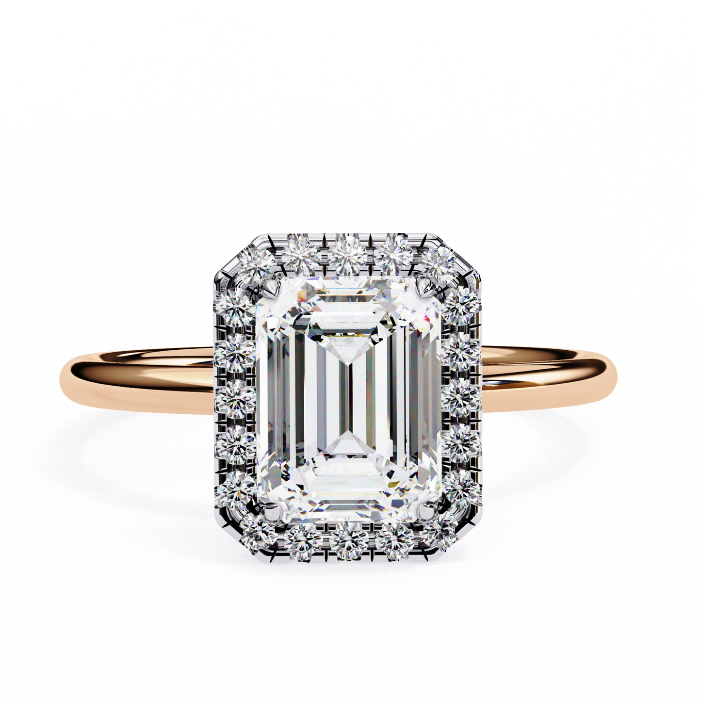 Lab Grown Emerald Diamond Halo Engagement Rings