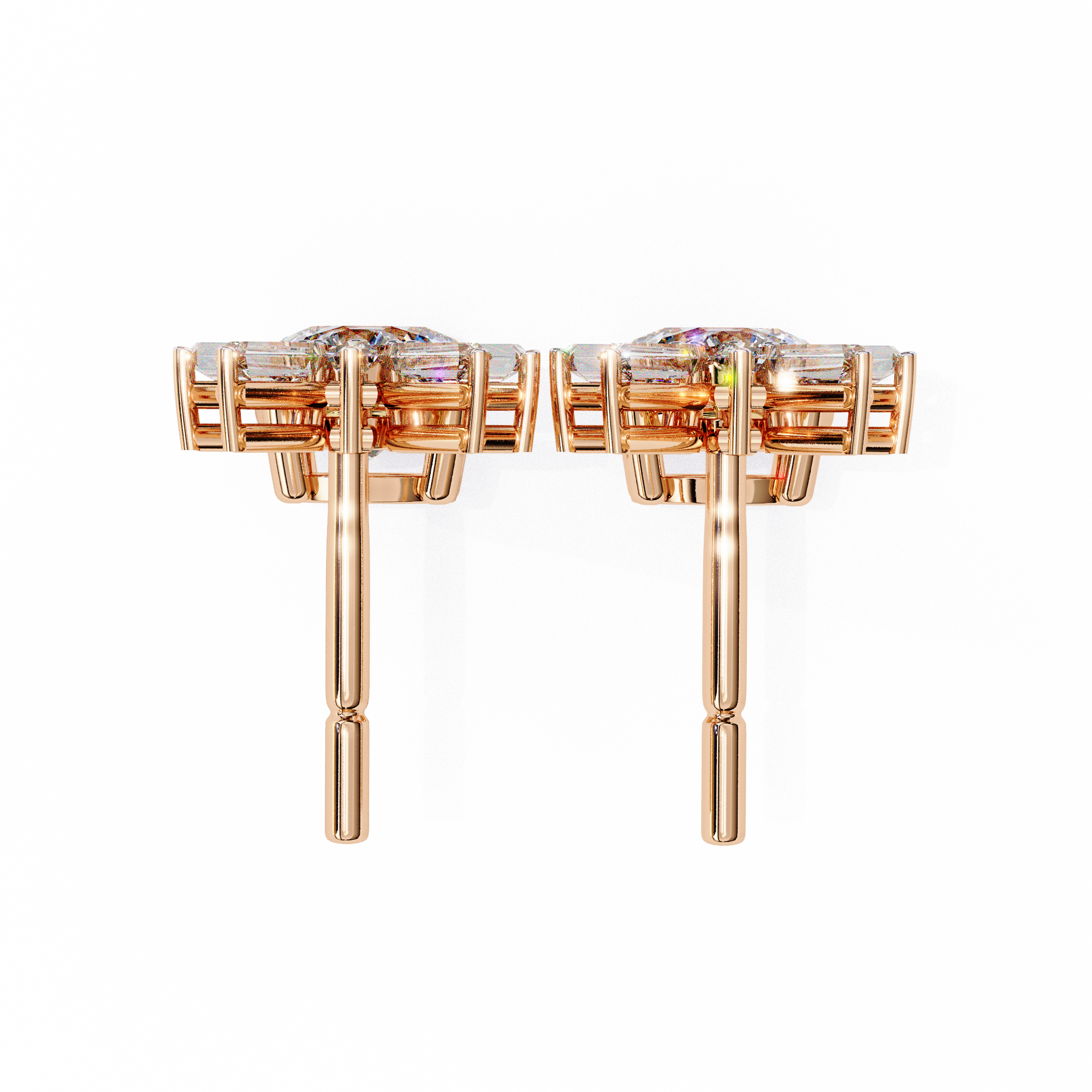 Baguette Accented Round Lab Grown Diamond Drop Earrings