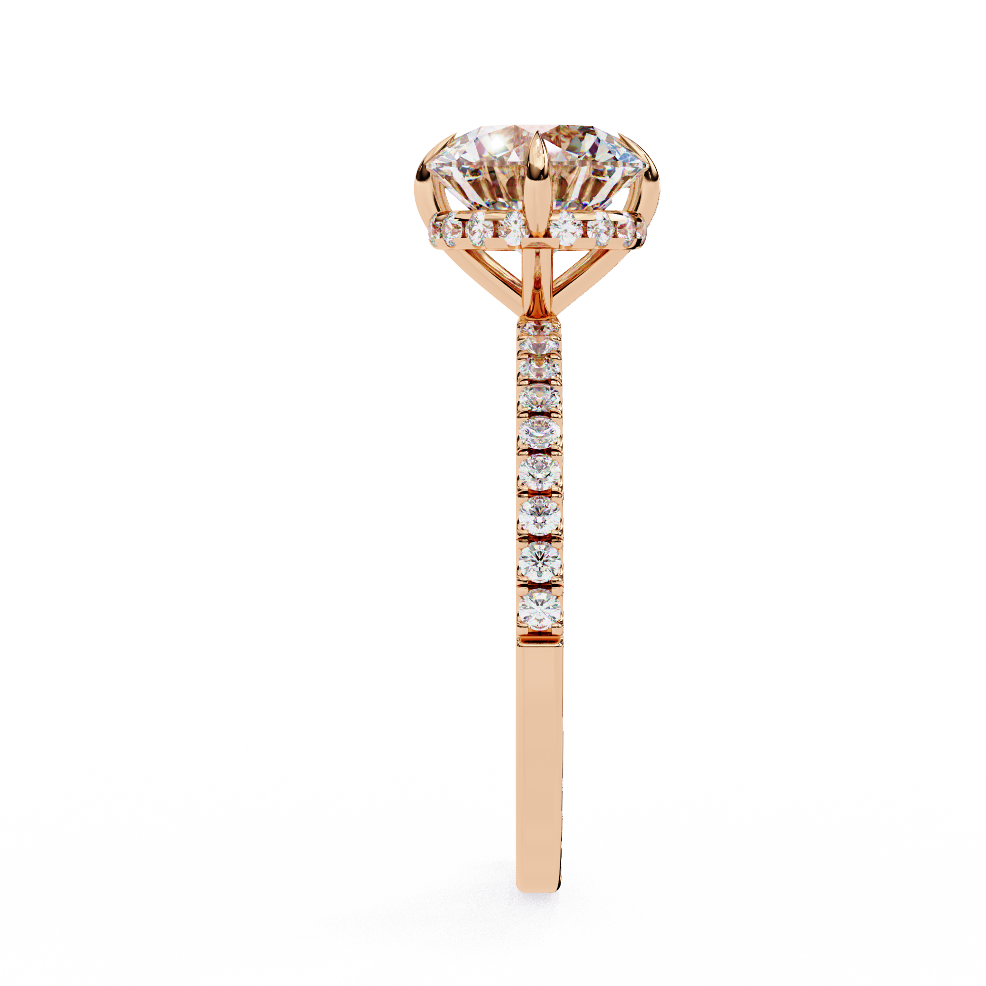 Women's Round Solitaire Diamond Ring With pave & under halo