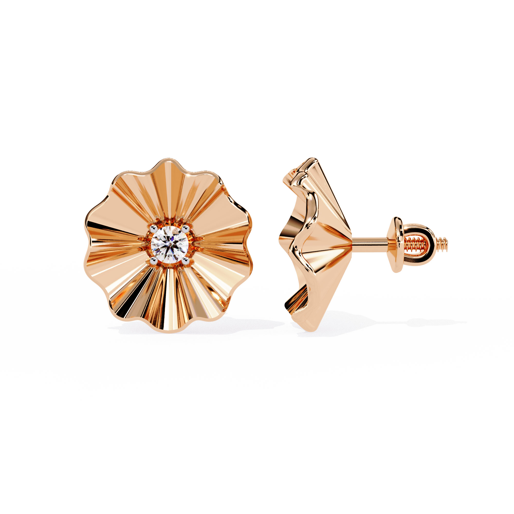 Tiny Gold Studs Earrings - Floral Elegance | Lab-grown Diamond