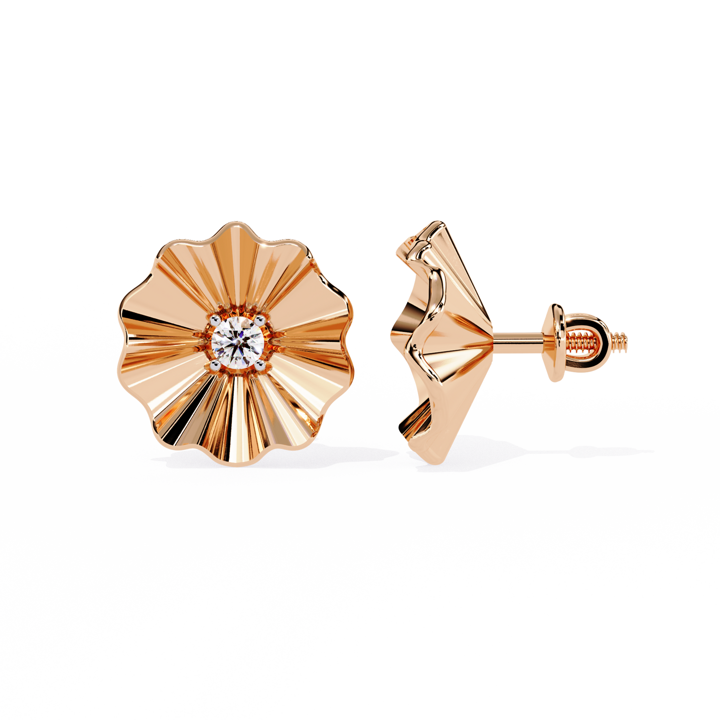 Tiny Gold Studs Earrings - Floral Elegance | Lab-grown Diamond