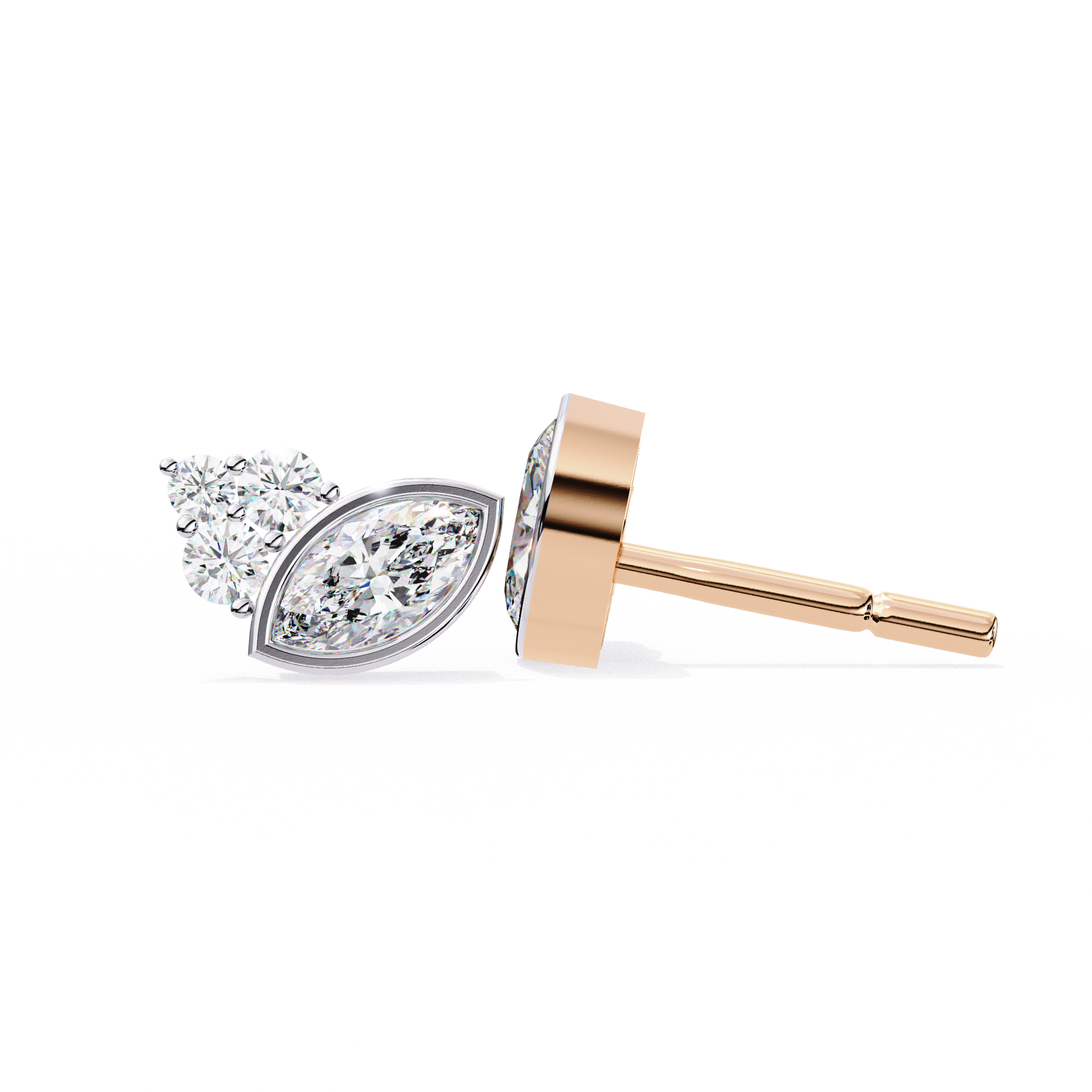 Marquise Bezel and Round Stud Earrings