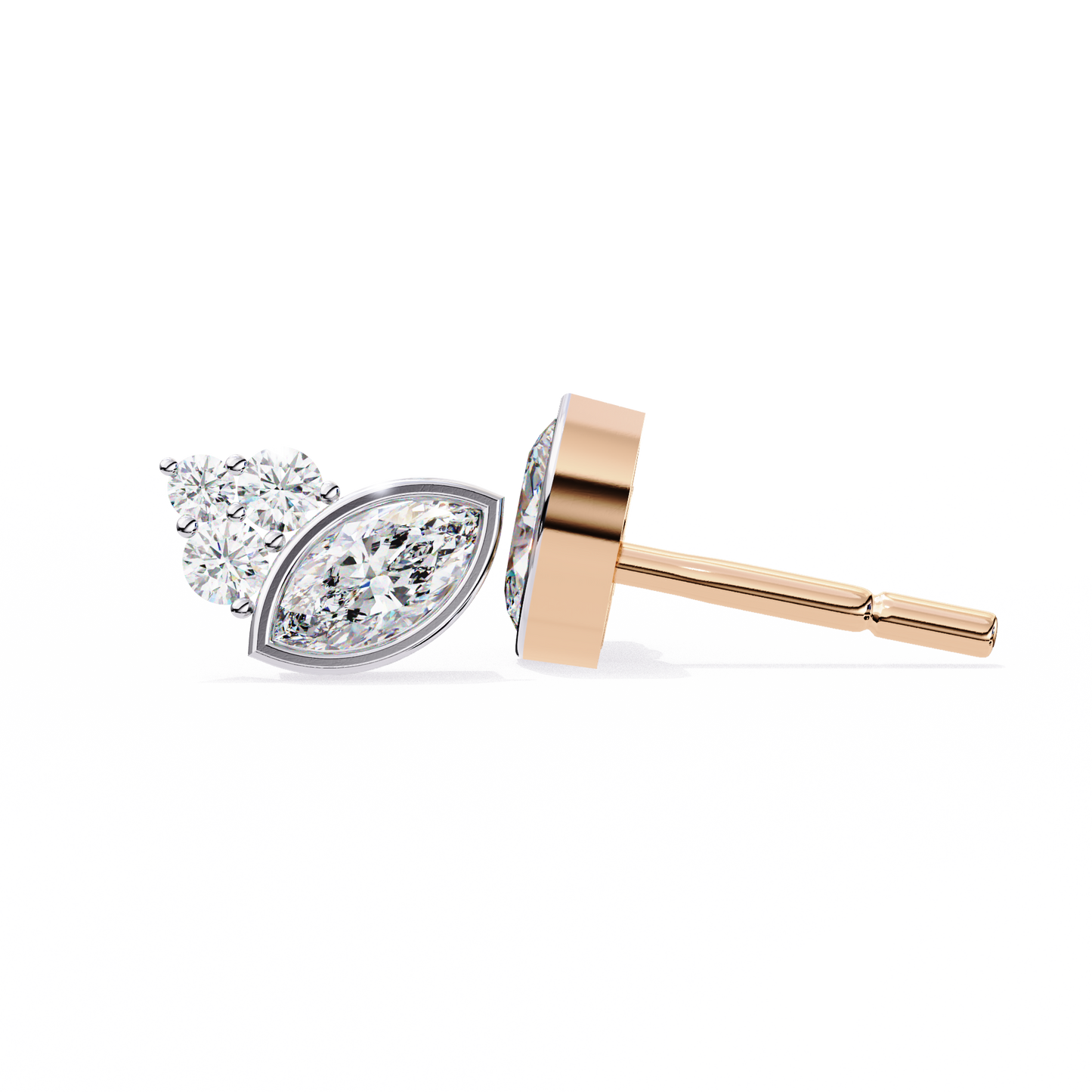 Marquise Bezel and Round Stud Earrings