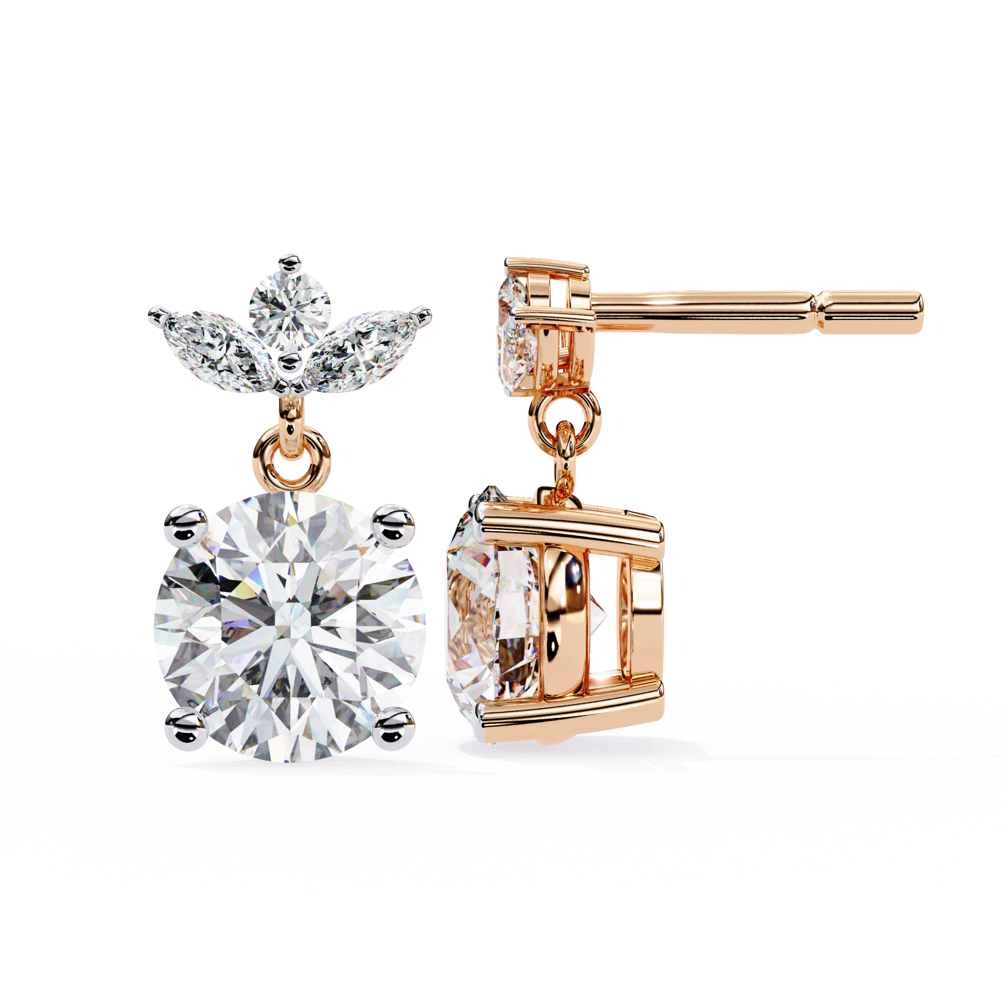 Round and Marquise Accented Lab Grown Diamond Drop Earrings