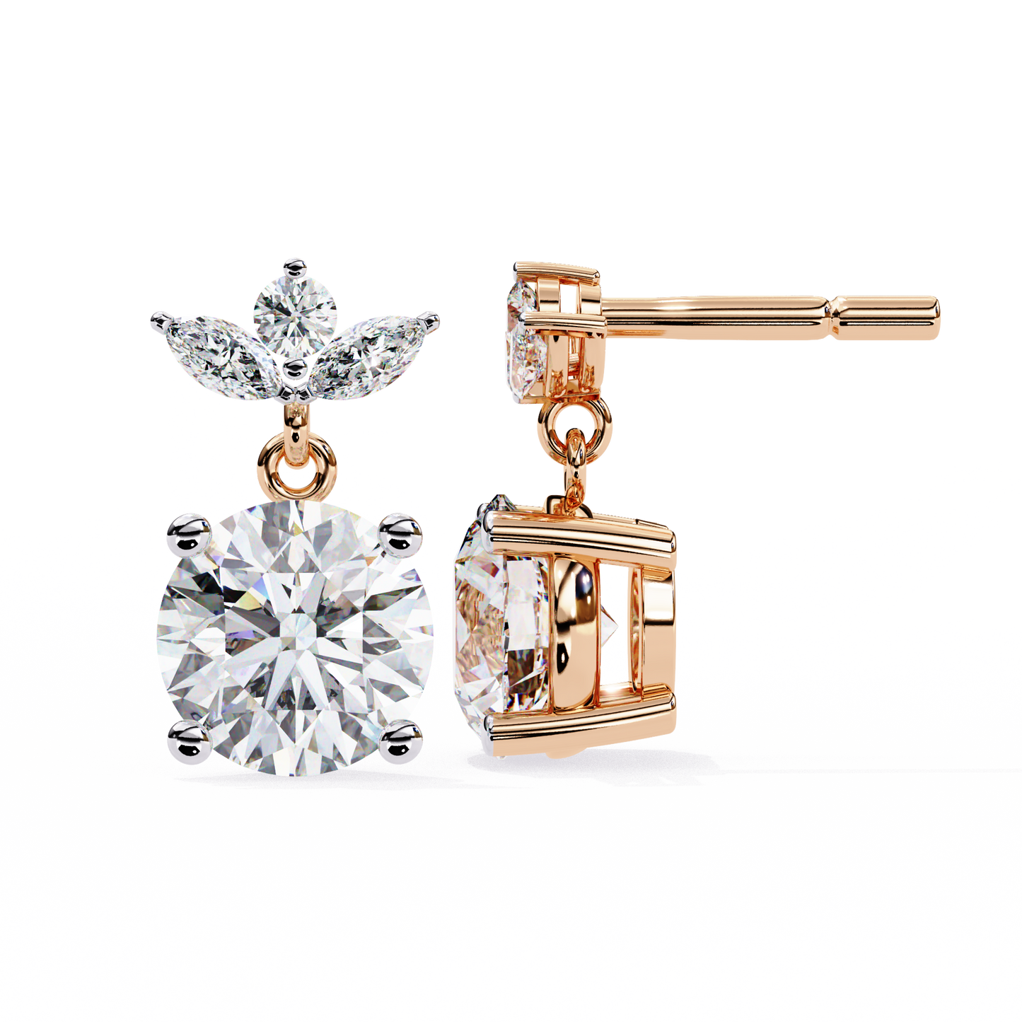 Round and Marquise Accented Lab Grown Diamond Drop Earrings