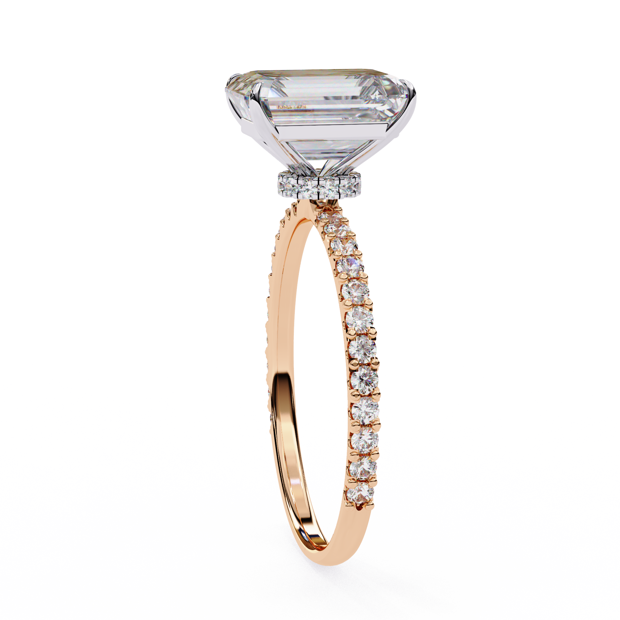 Women's Emerald Solitaire Diamond Ring With pave & under halo