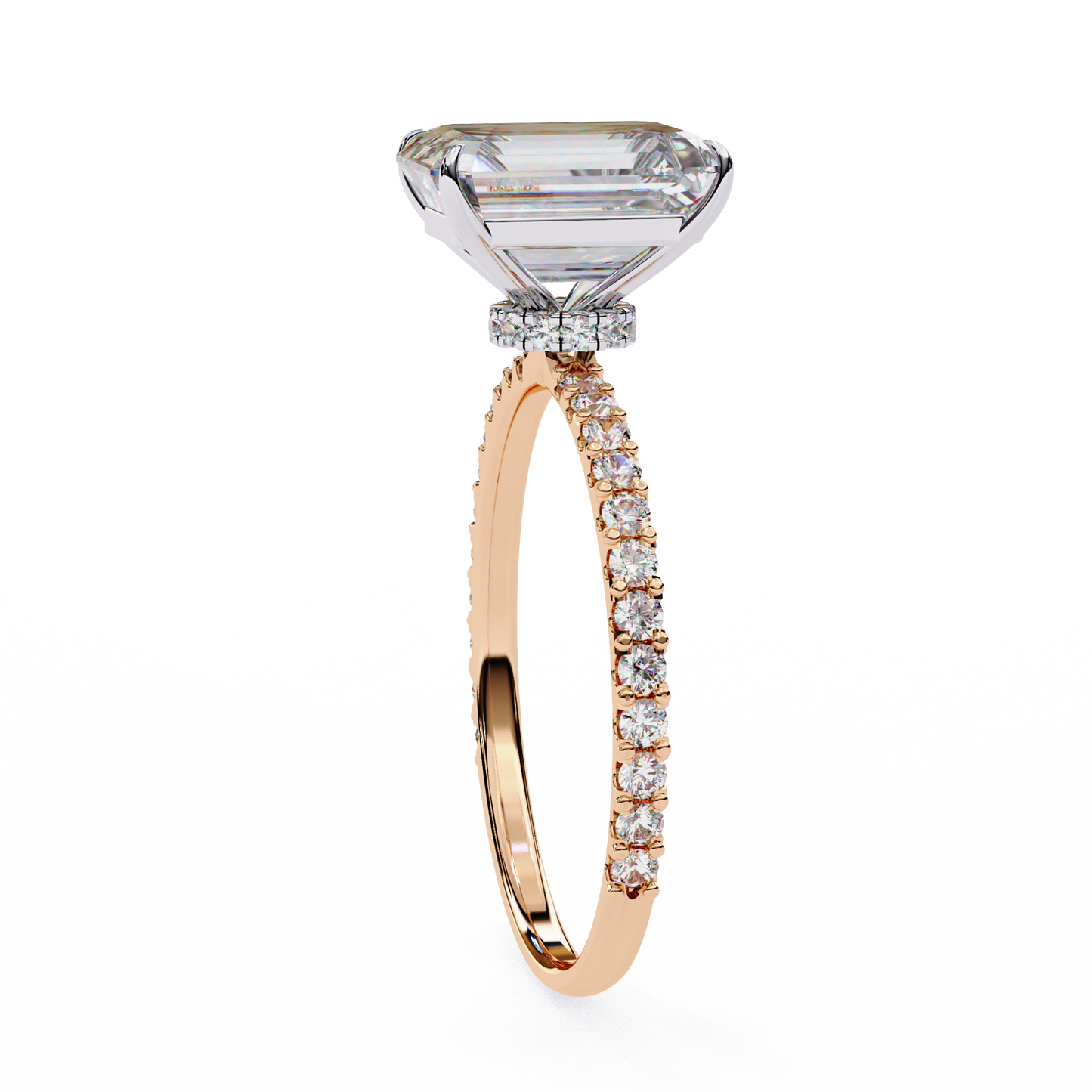 Women's Emerald Solitaire Diamond Ring With pave & under halo