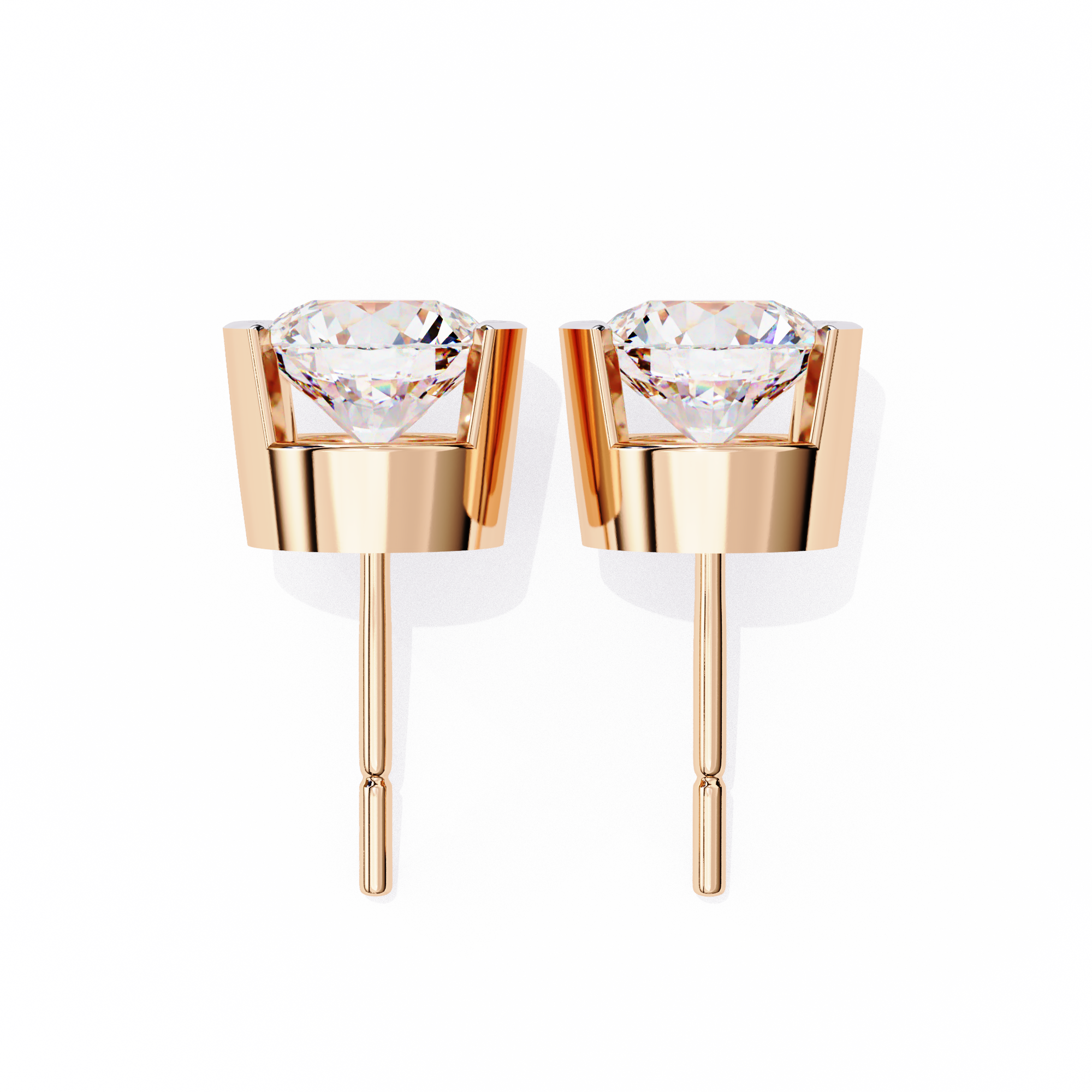 Round Cut Half Bezel Diamond Studs