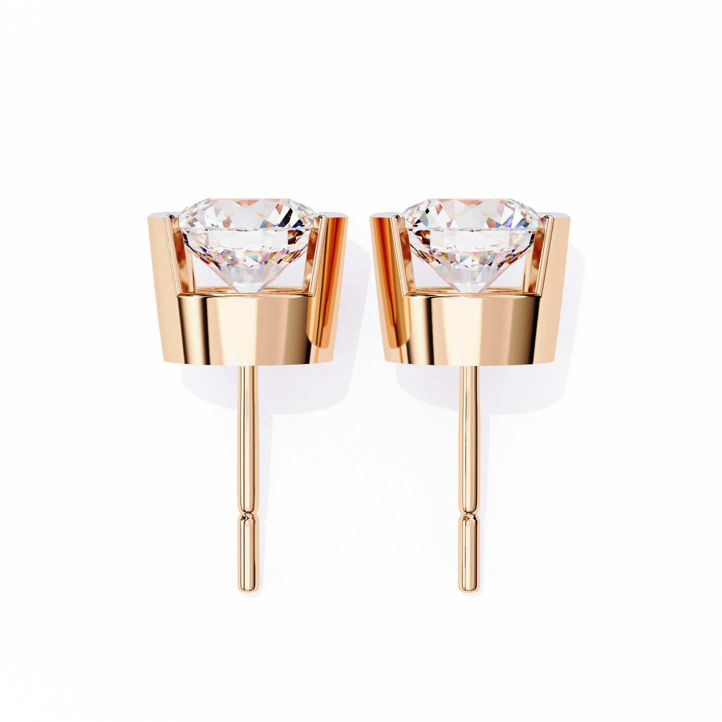 Round Cut Half Bezel Diamond Studs