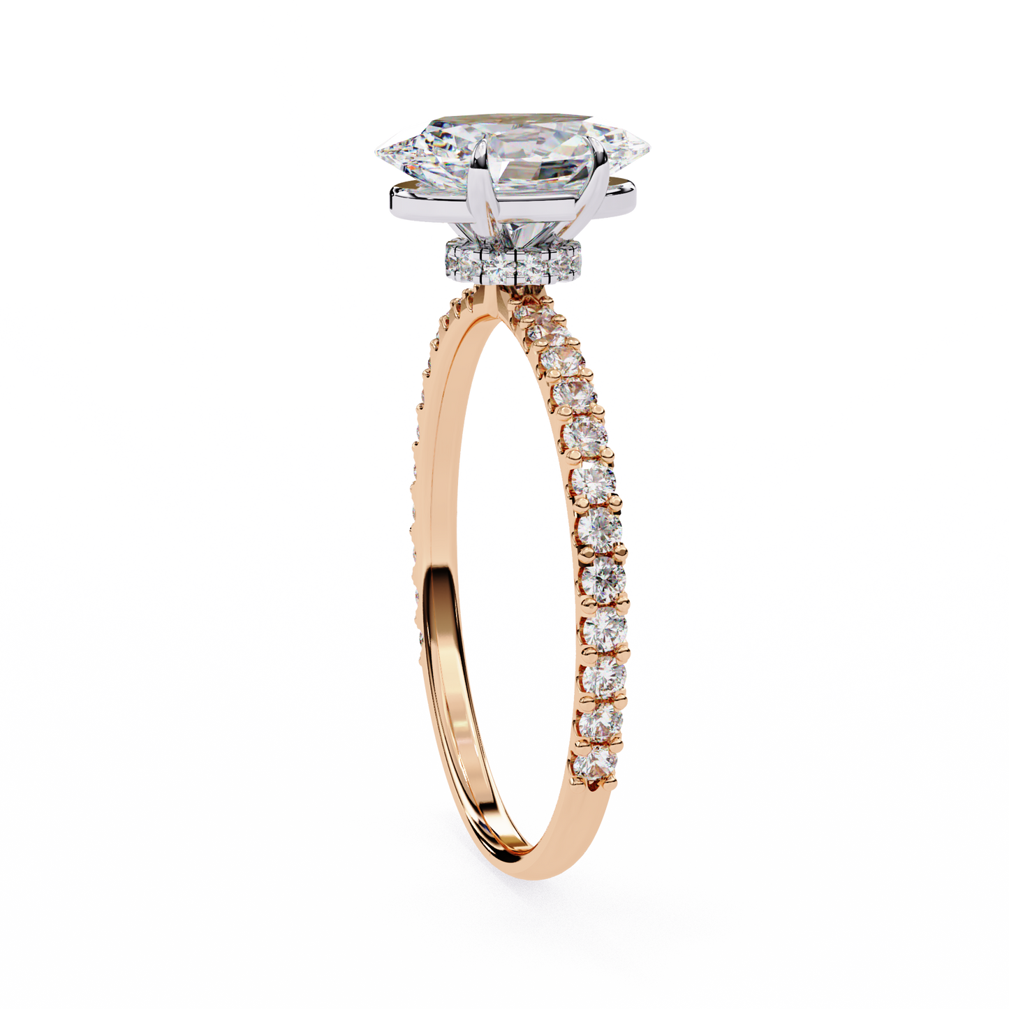 Women's Oval Solitaire Diamond Ring With pave & under halo