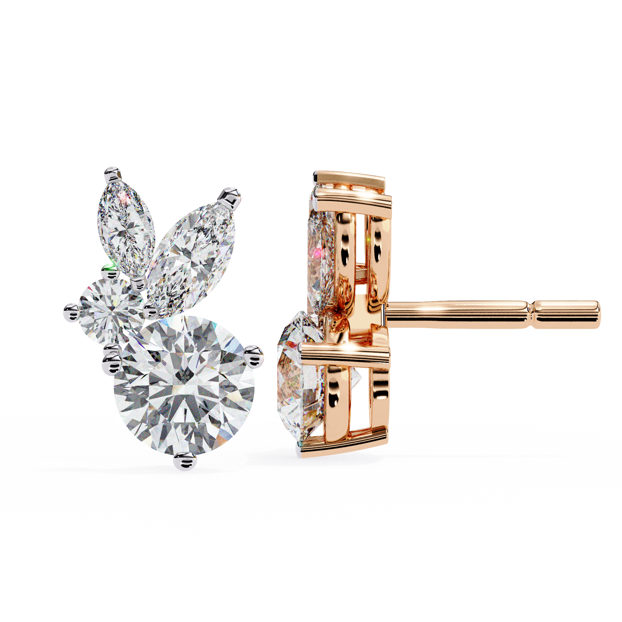 Round and Marquise Cluster Studs
