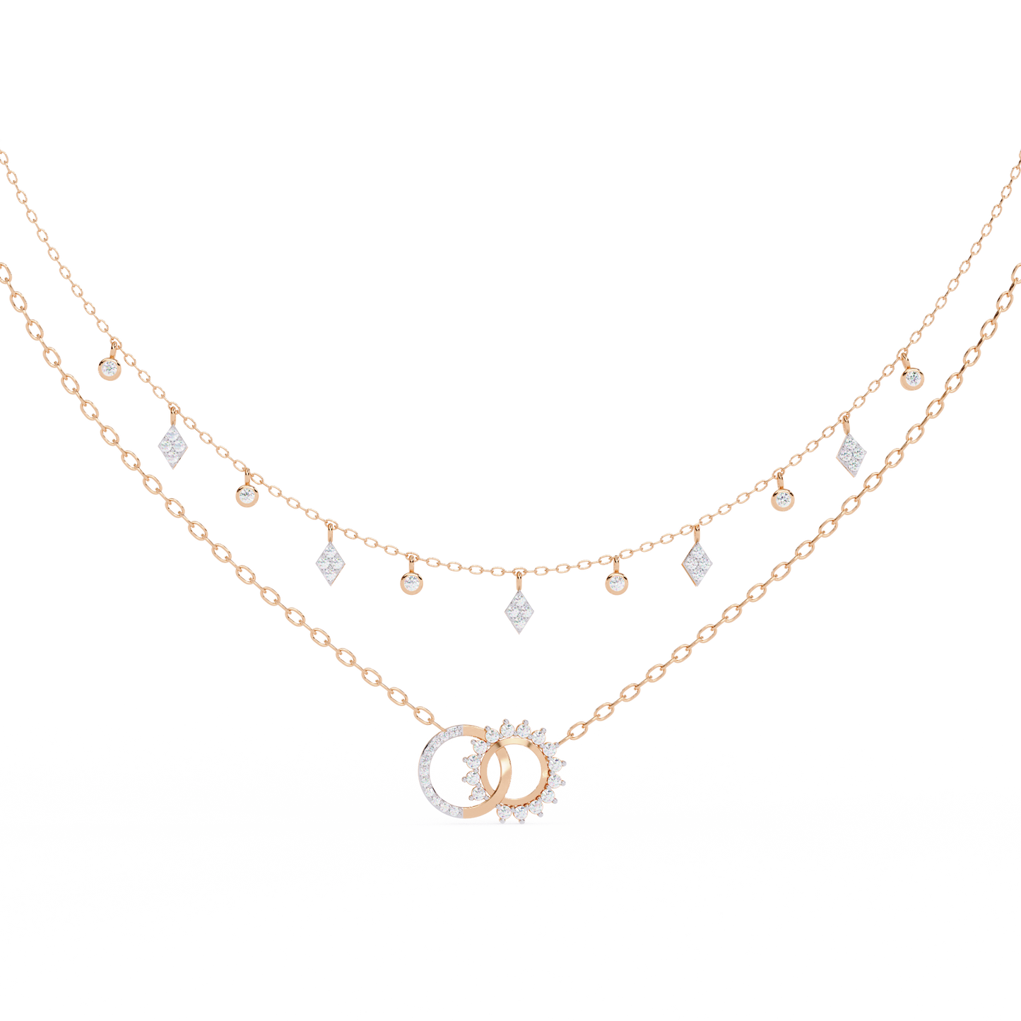 14K/18K Gold Double Layer Necklace With Lab-grown Diamonds – Sun and Moon