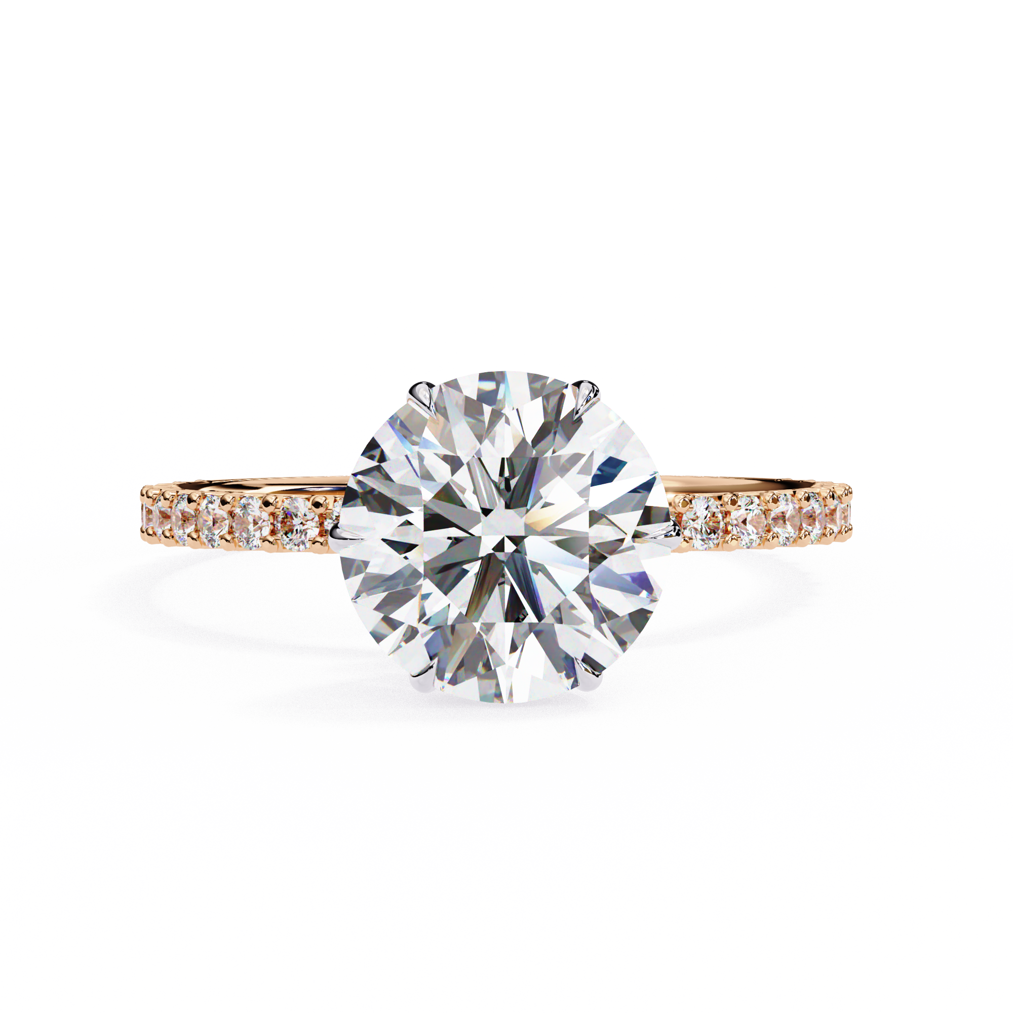 6 Prong Round Solitaire Diamond Ring With pave & under halo