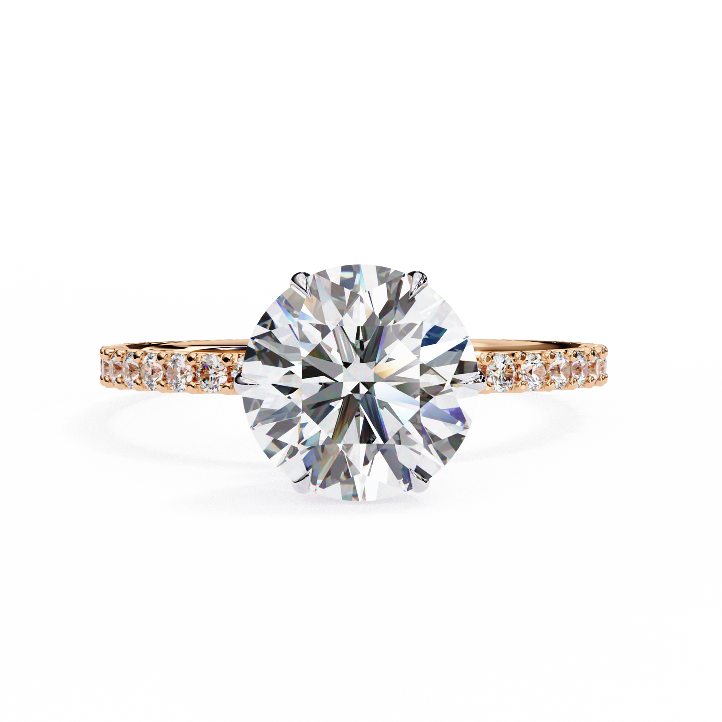 6 Prong Round Solitaire Diamond Ring With pave & under halo