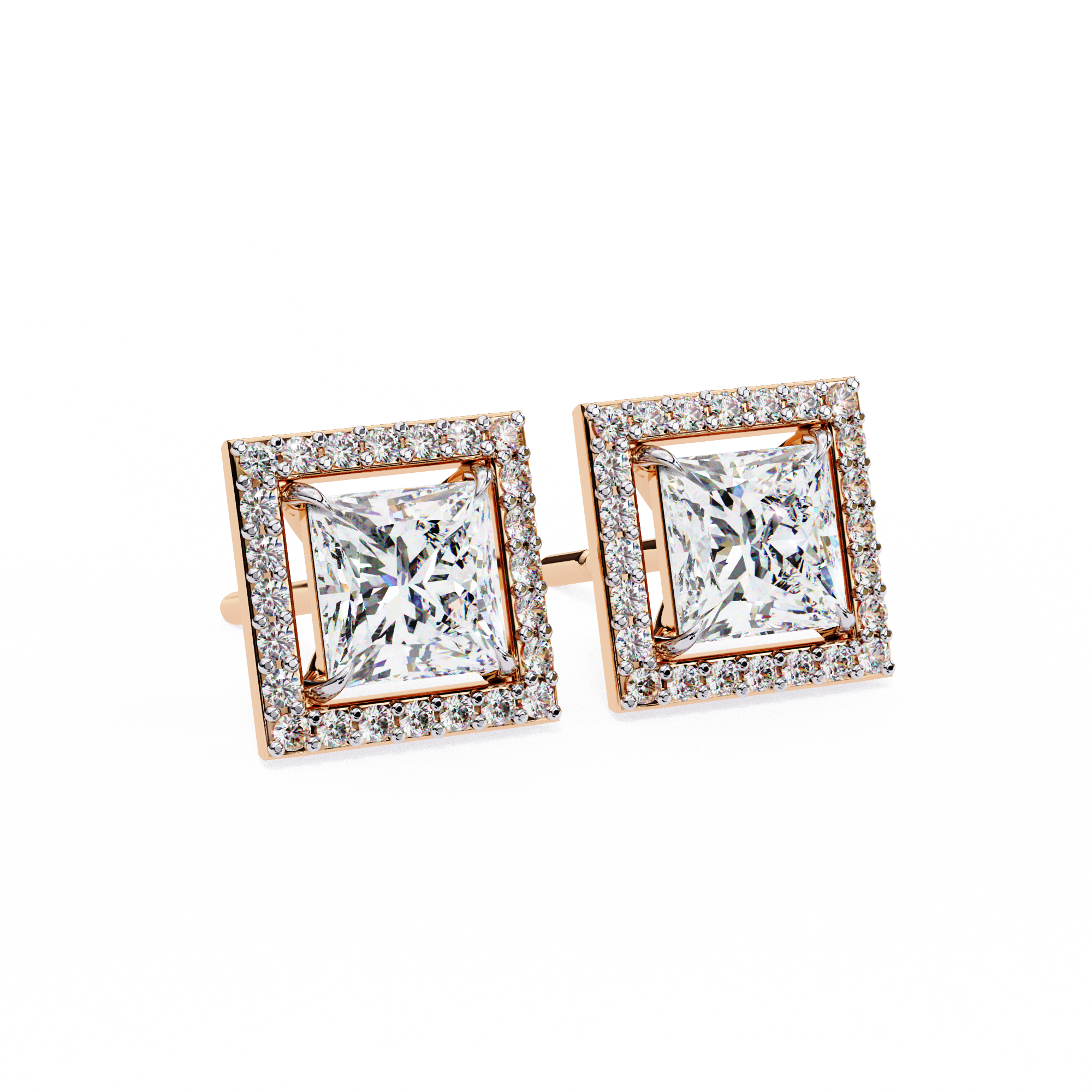 Allure Princess Halo Diamond Earrings Stud