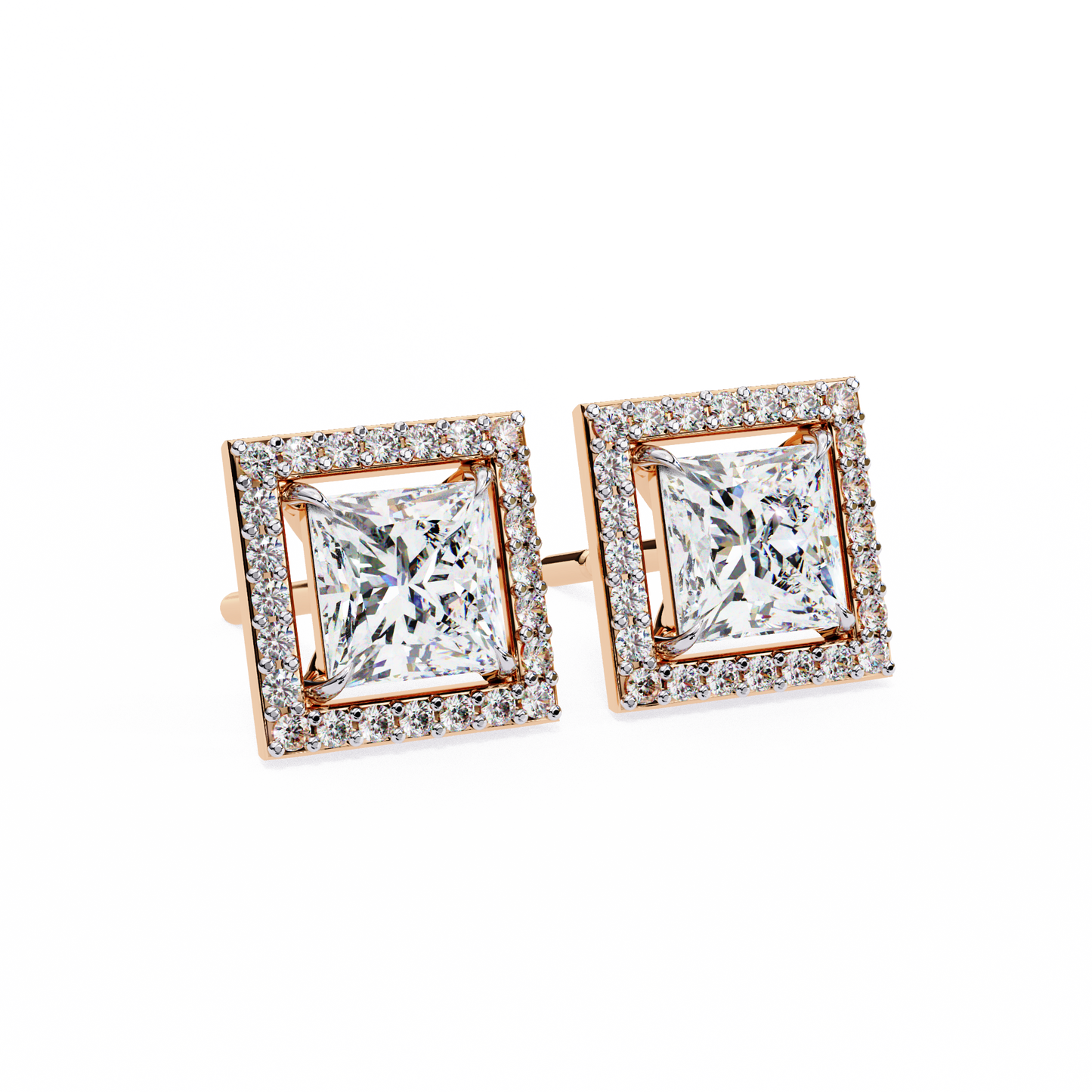 Allure Princess Halo Diamond Earrings Stud