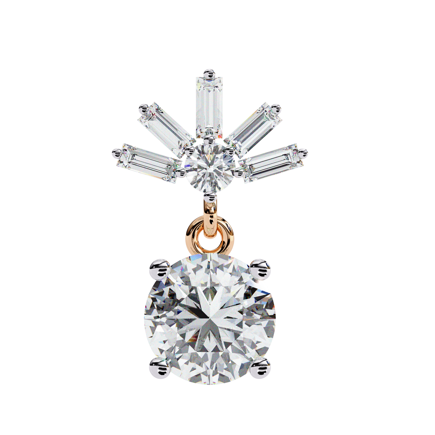 Baguette Accented Round Lab Grown Diamond Drop Earrings