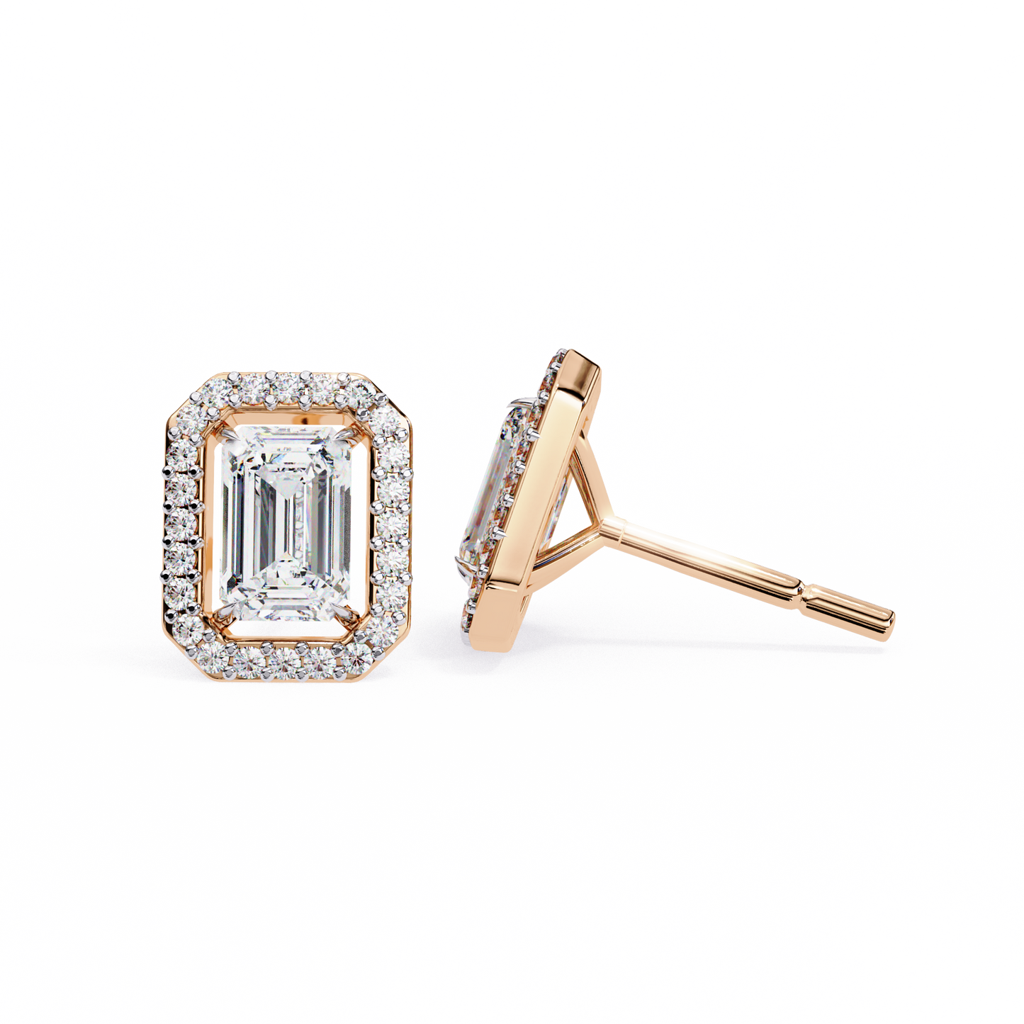 Emerald Halo Style Stud Earrings