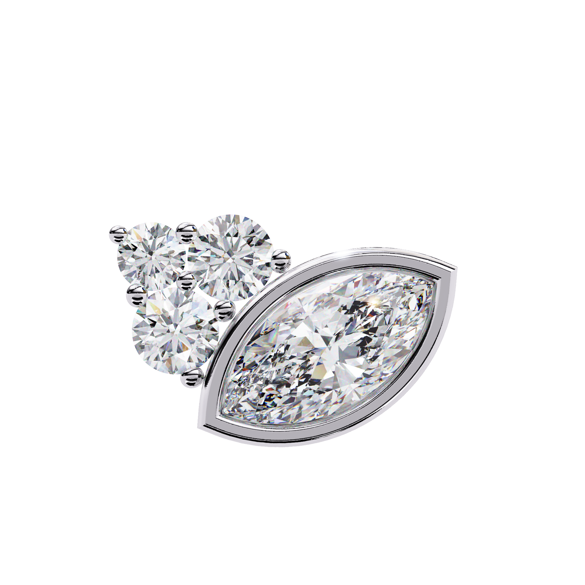 Marquise Bezel and Round Stud Earrings