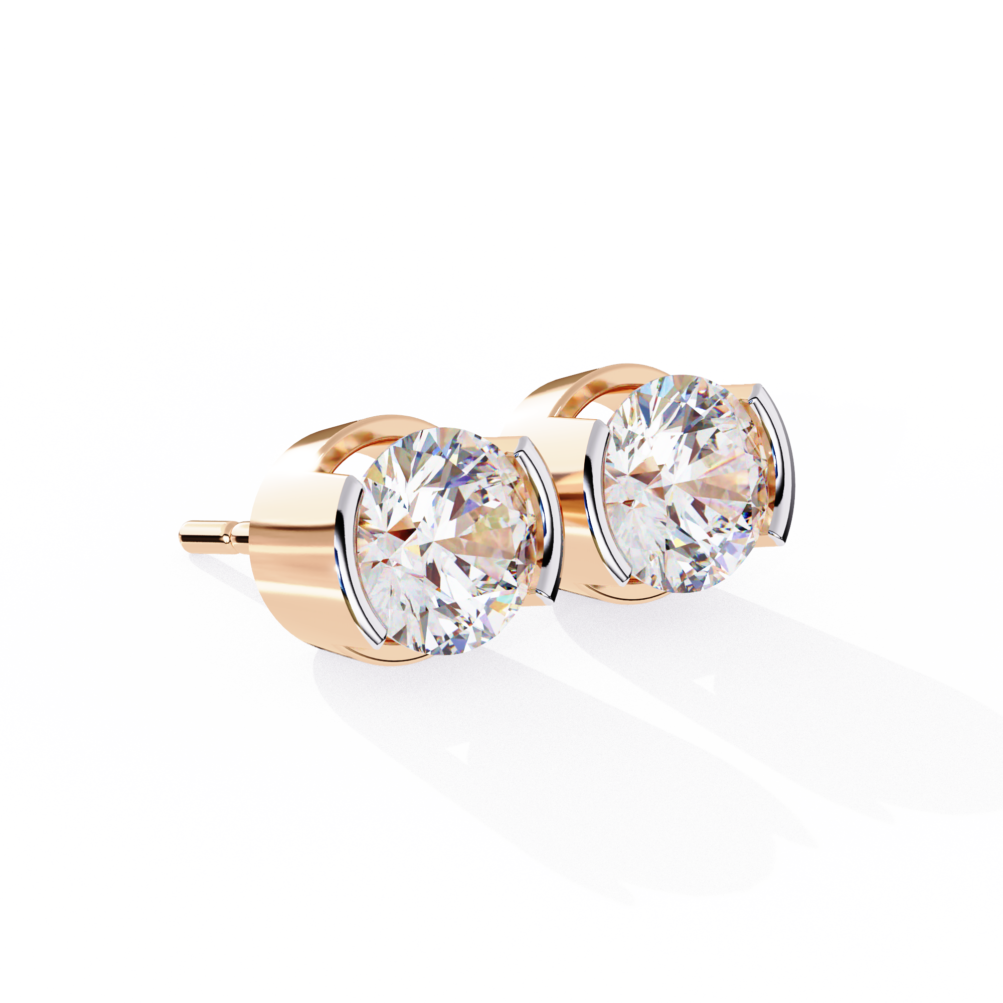 Round Cut Half Bezel Diamond Studs