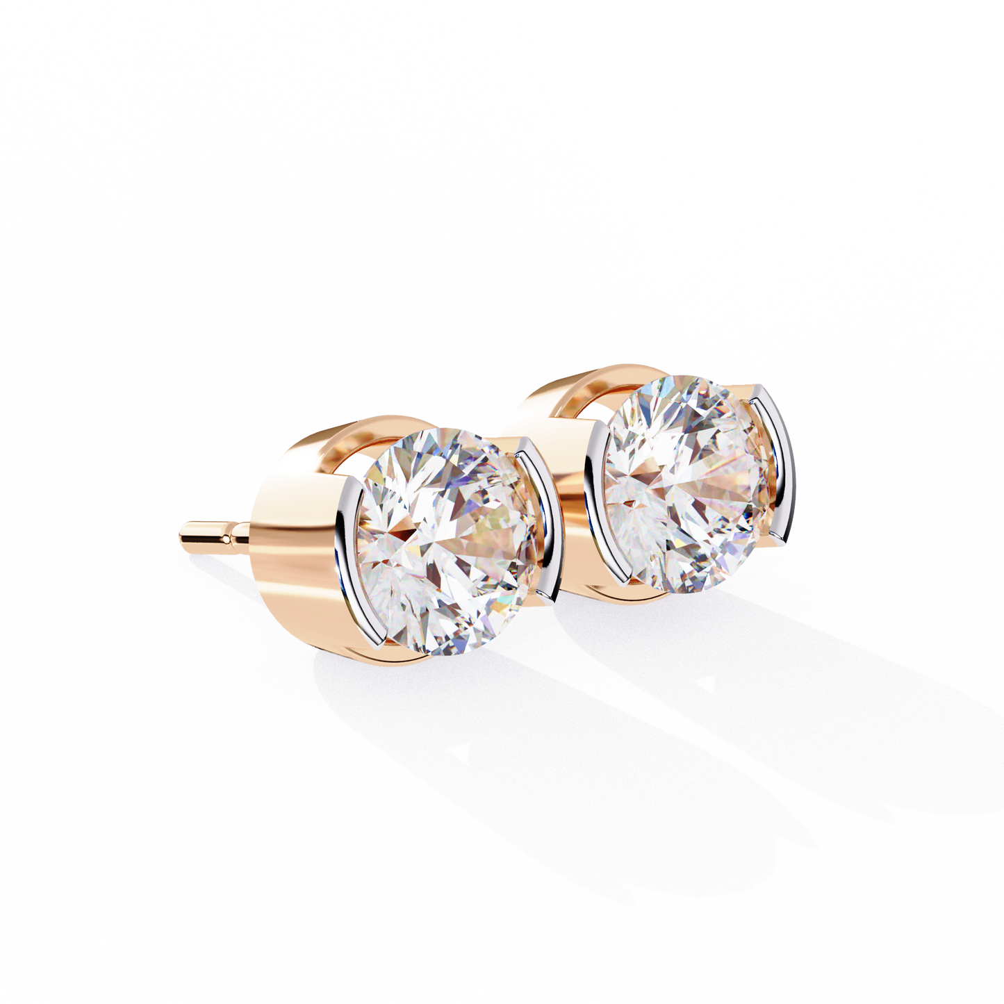 Round Cut Half Bezel Diamond Studs