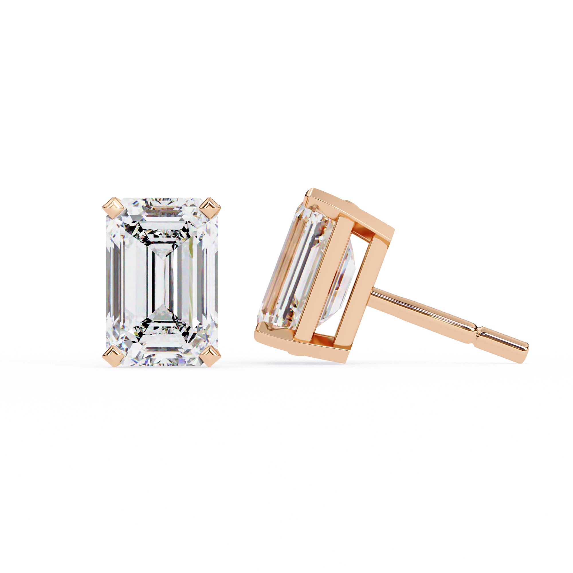 Emerald Cut Lab Diamond Solitaire Studs