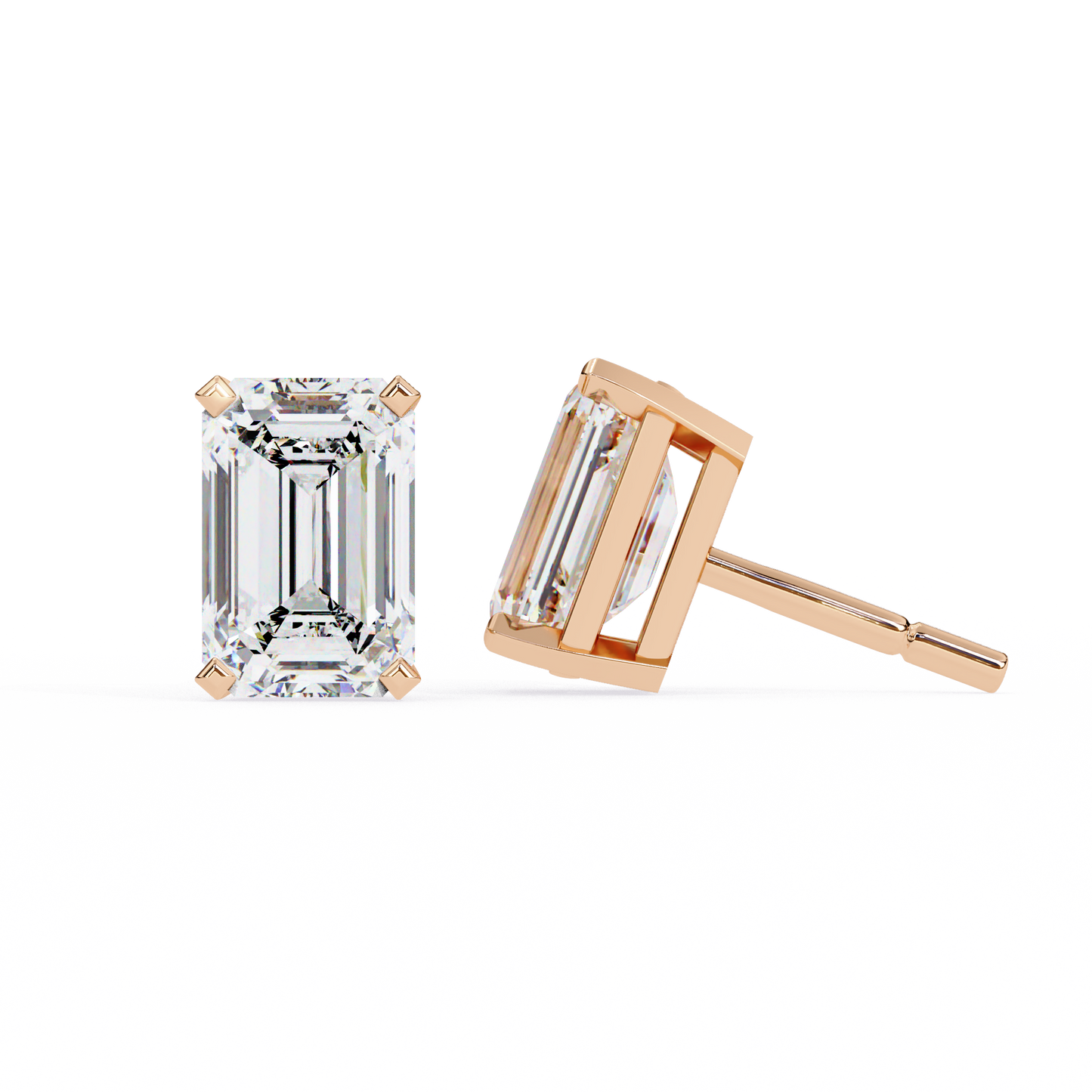 Emerald Cut Lab Diamond Solitaire Studs