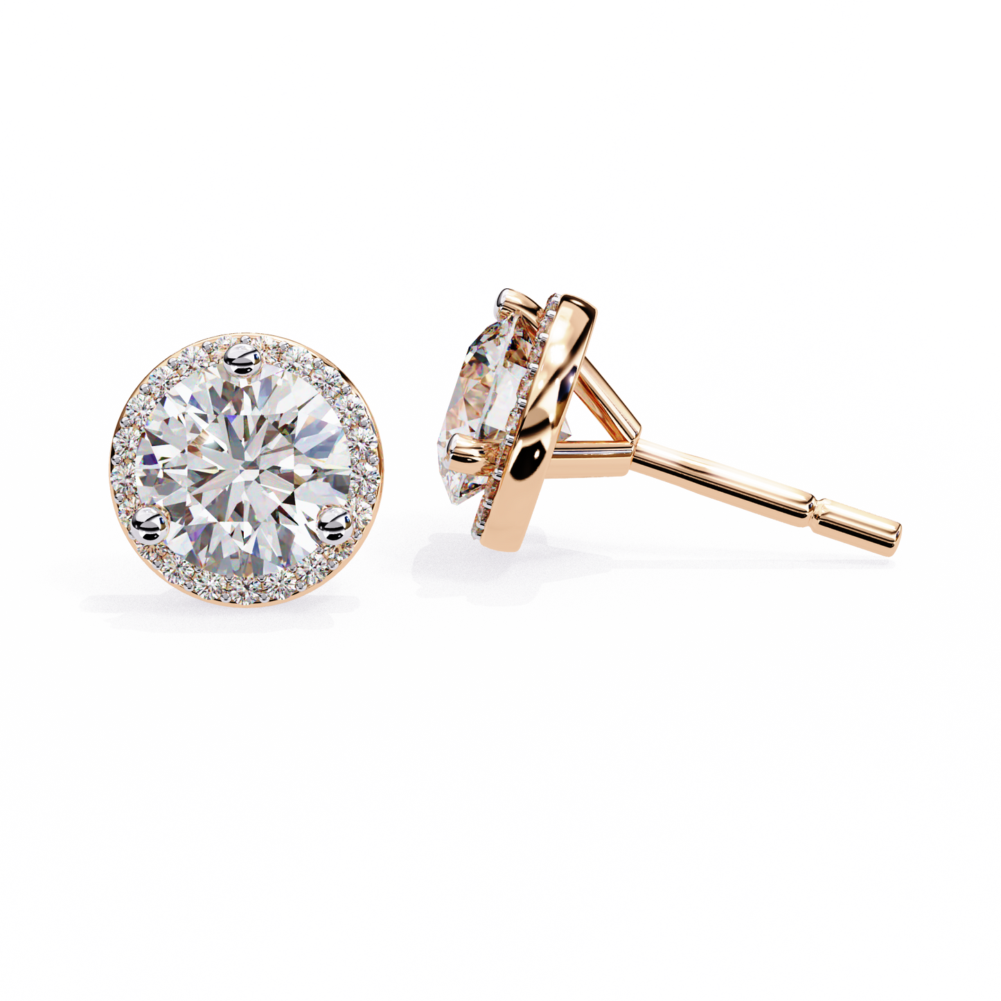 Lab Grown Diamond Round Halo Studs Earrings