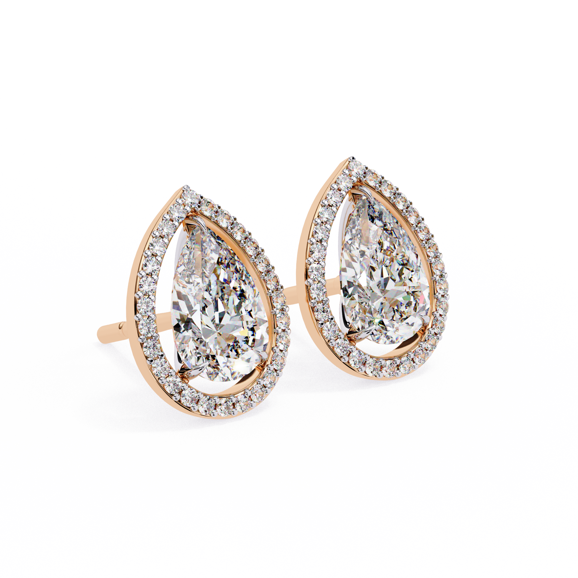 Pear Lab Grown Diamond Halo Stud Earrings
