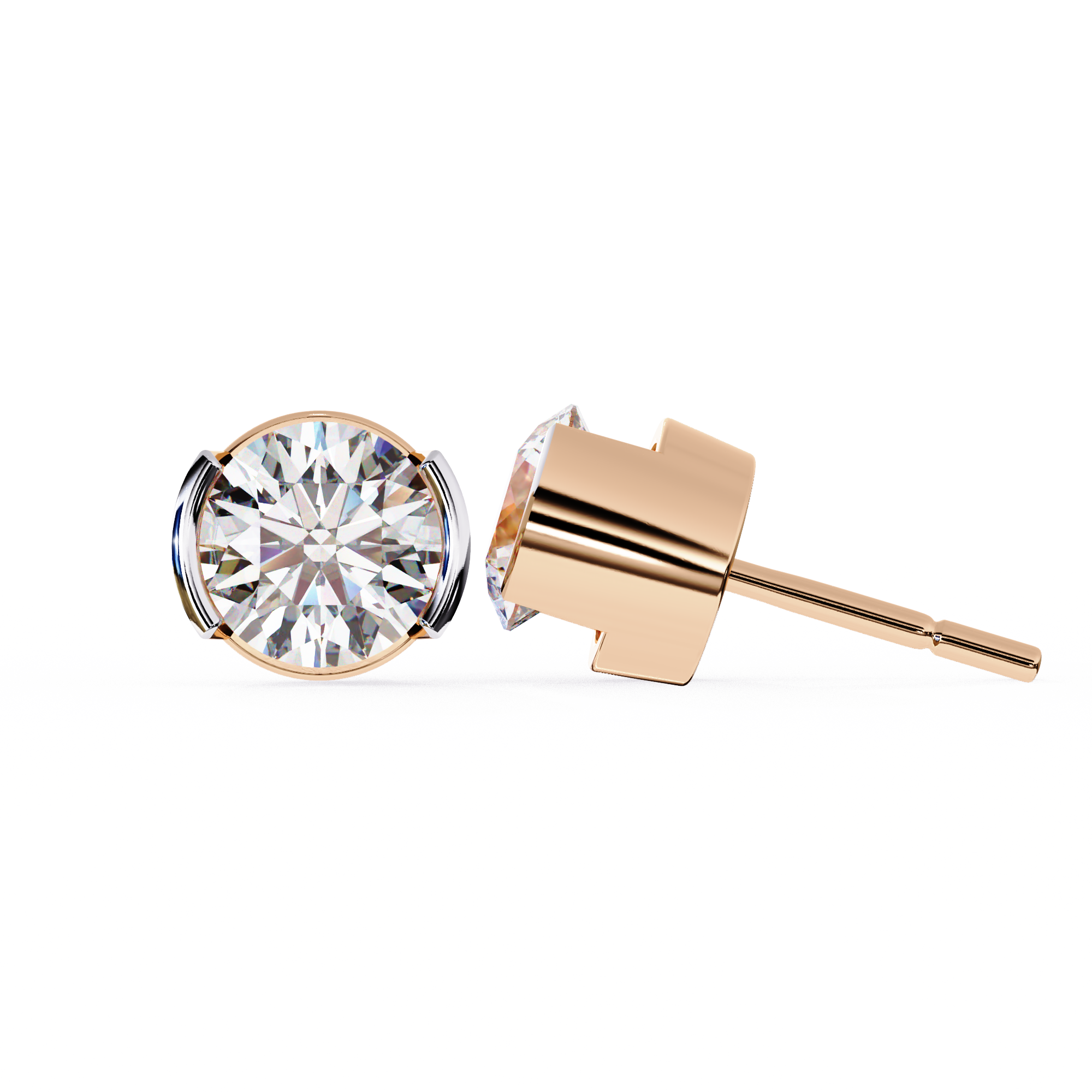 Round Cut Half Bezel Diamond Studs