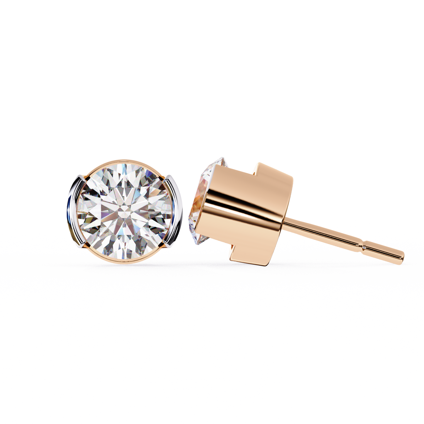 Round Cut Half Bezel Diamond Studs