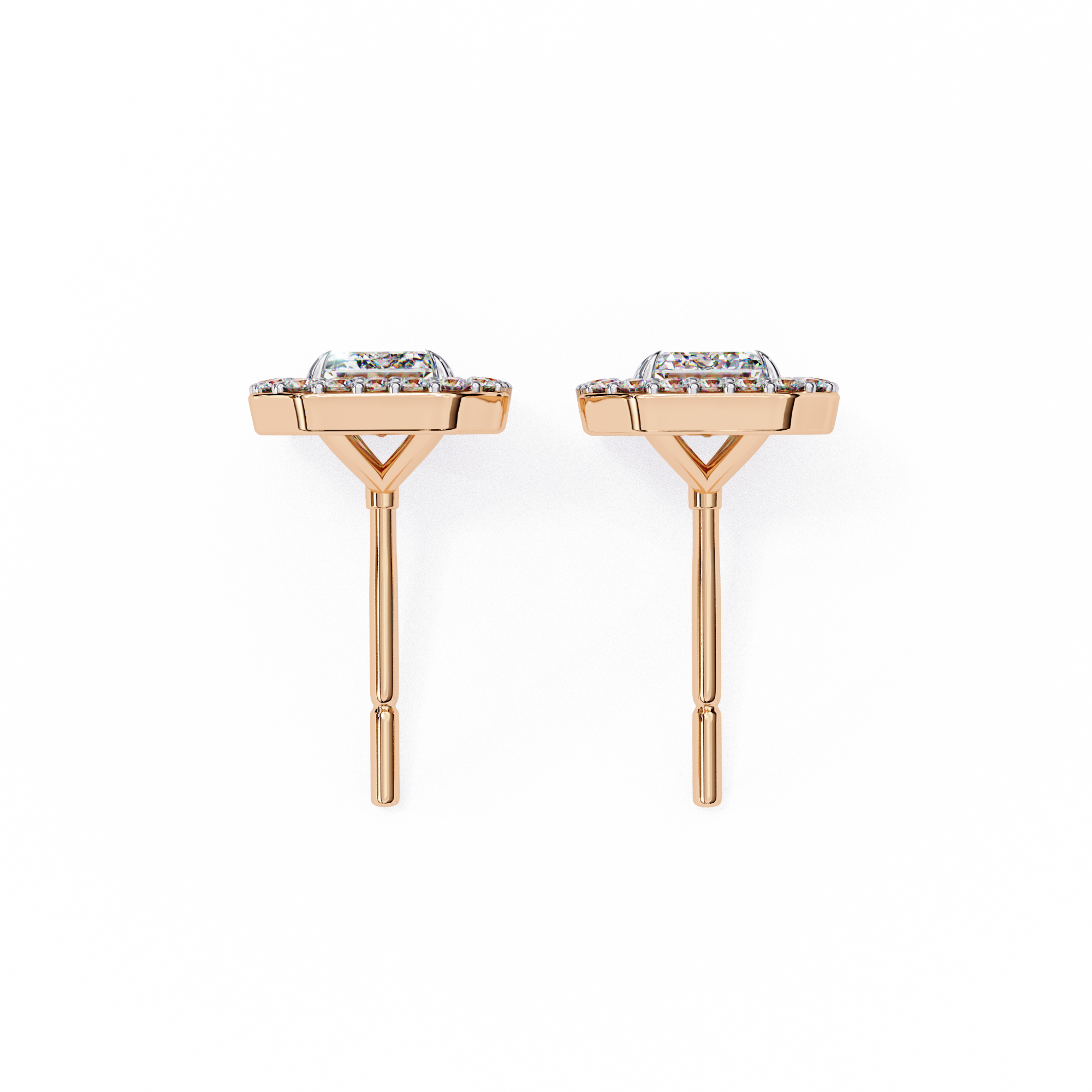Emerald Halo Style Stud Earrings