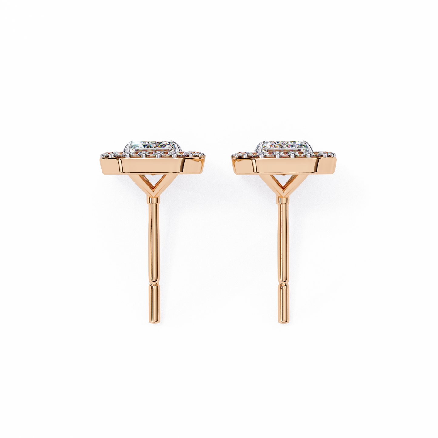 Emerald Halo Style Stud Earrings