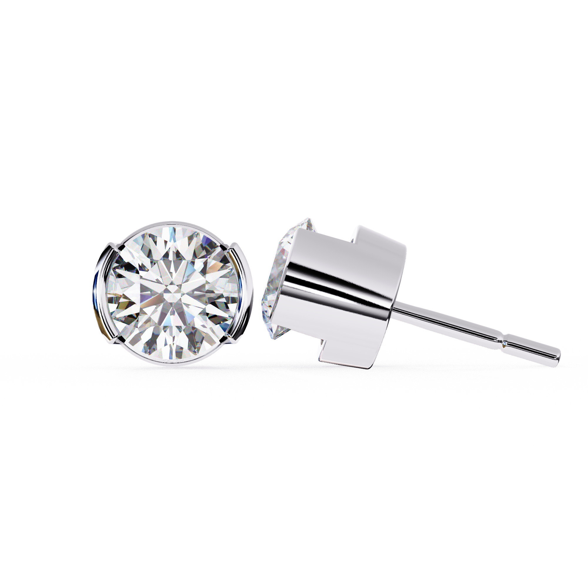Round Cut Half Bezel Diamond Studs